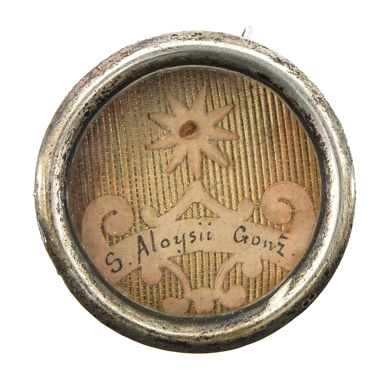 A Sealed Theca: Containing a relic of Saint Aloysius Gonzaga (patron of youth and students), diameter 4 cm. You are purchasing the theca; the relics are a gift.