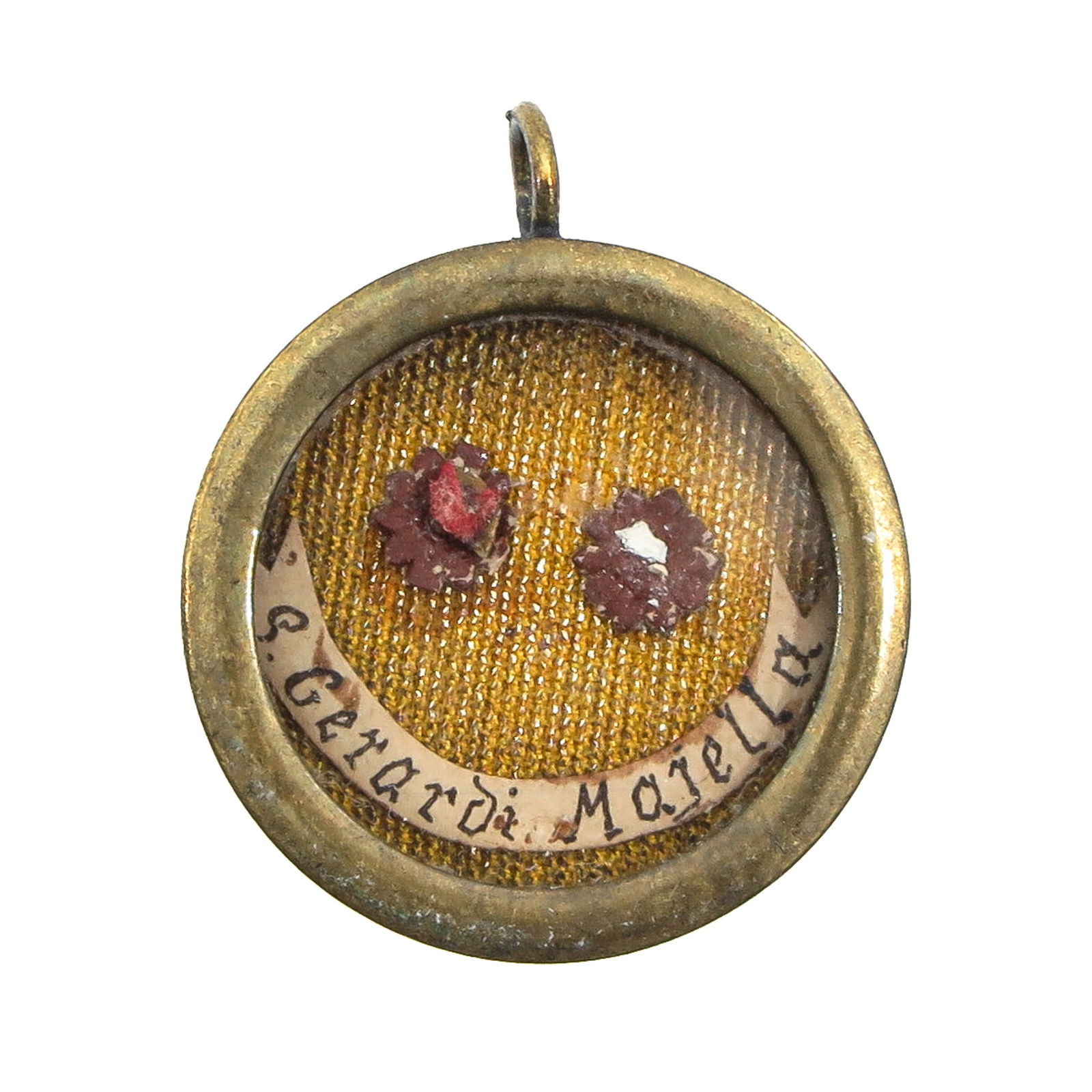 A Sealed Theca: Containing a relic of Saint Gerard Majella, lay brother (patron of pregnant women, childbirth, and motherhood), diameter 2.5 cm., with certificate. You are purchasing the theca; the relics are a gift.