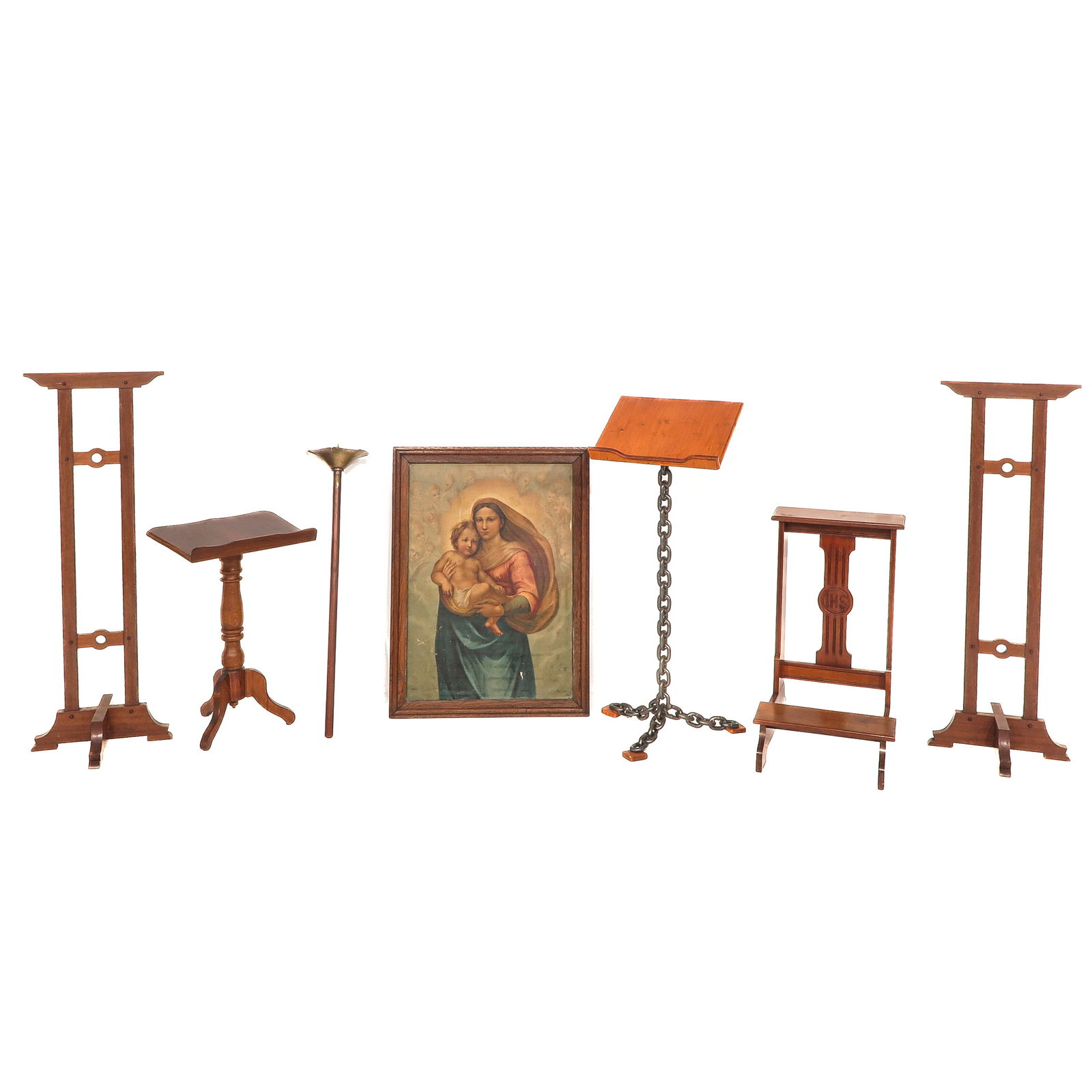 A Group of Religious Objects: Religious objects, including a prayer chair, height 86 cm.