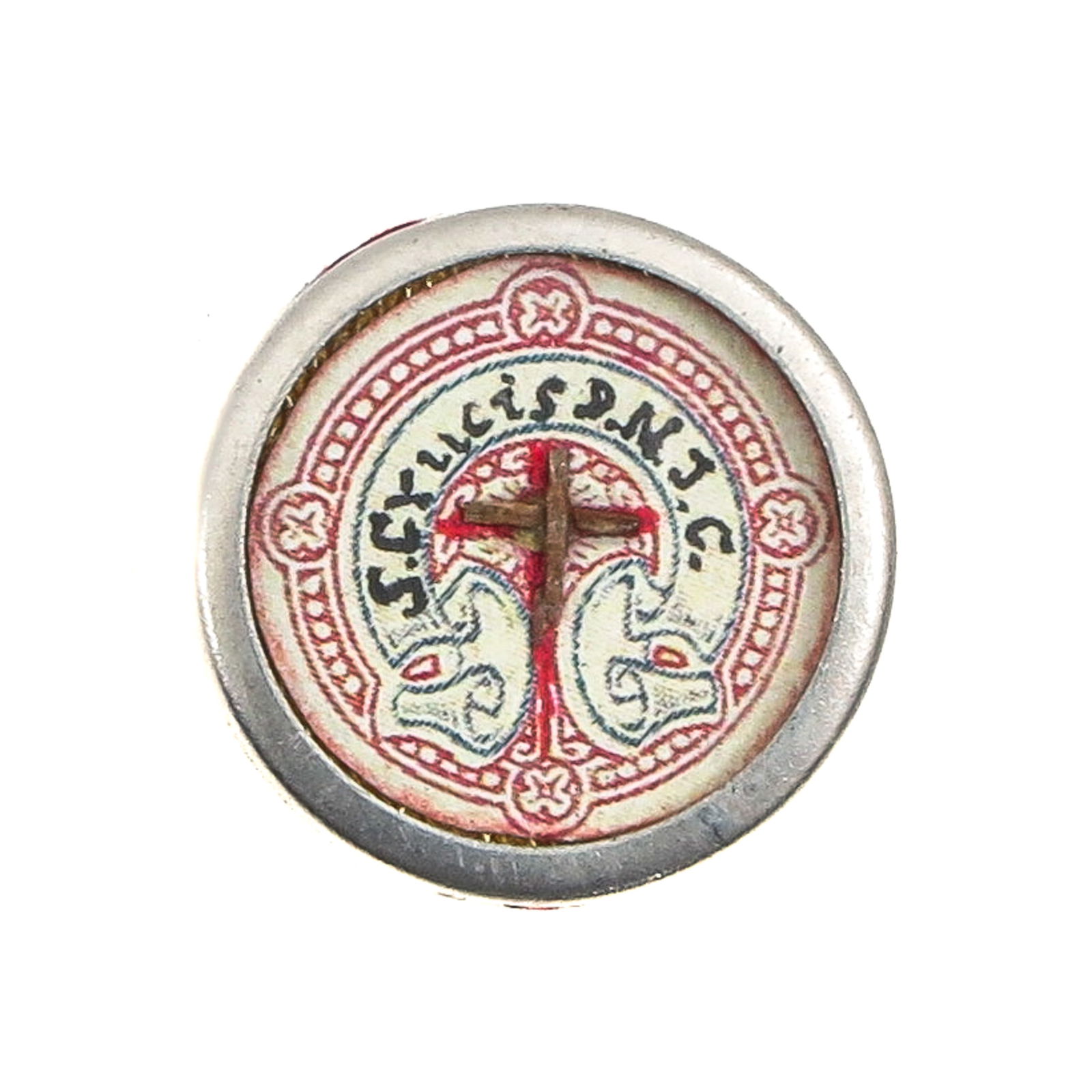 A Sealed Theca: Containing a relic of the Holy Cross, diameter 1.5 cm. You are purchasing the theca; the relics are a gift.