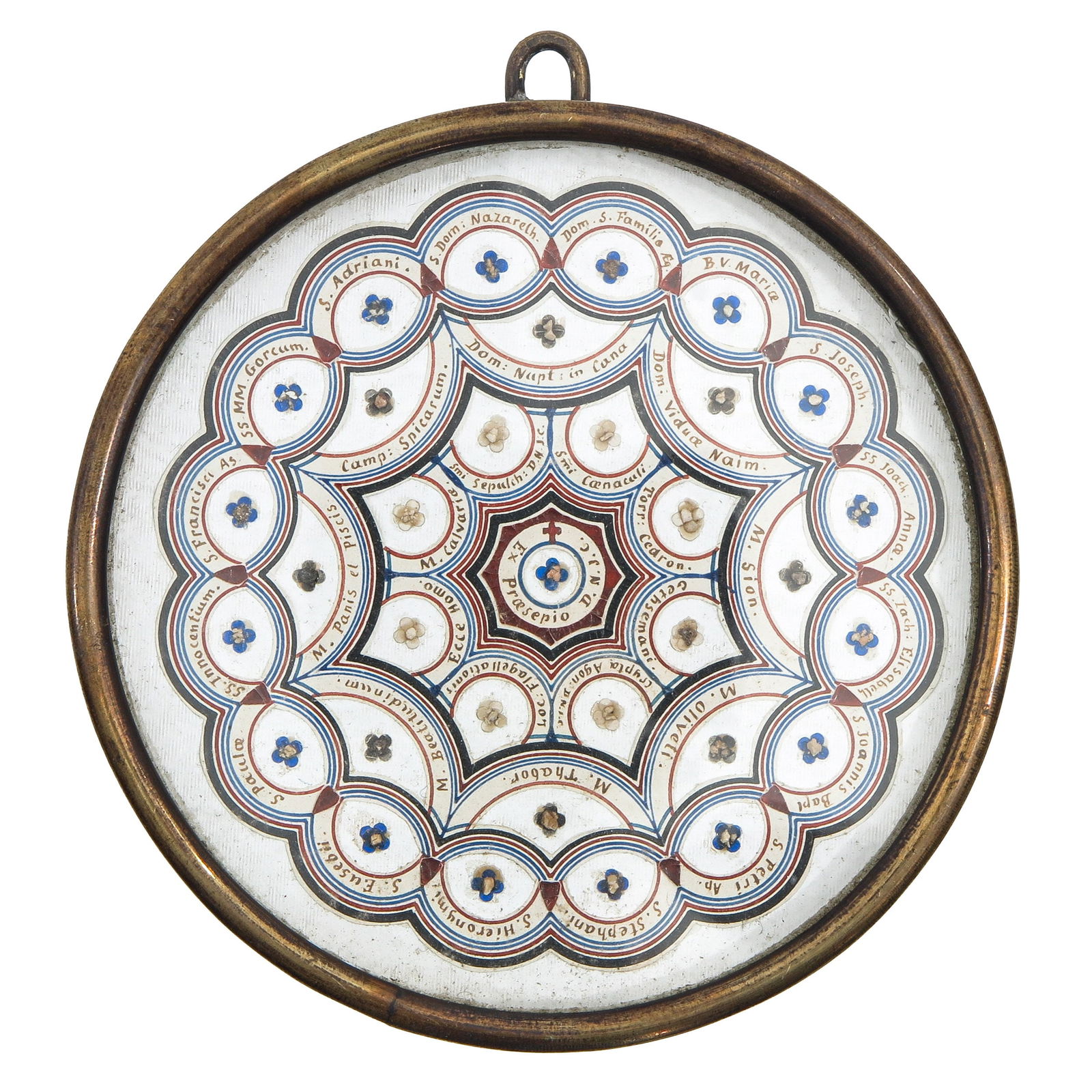 A Sealed Multi-Theca: Containing 32 relics of saints and the Holy Cross, with certificate, diameter 12 cm. You are purchasing the theca; the relics are a gift.