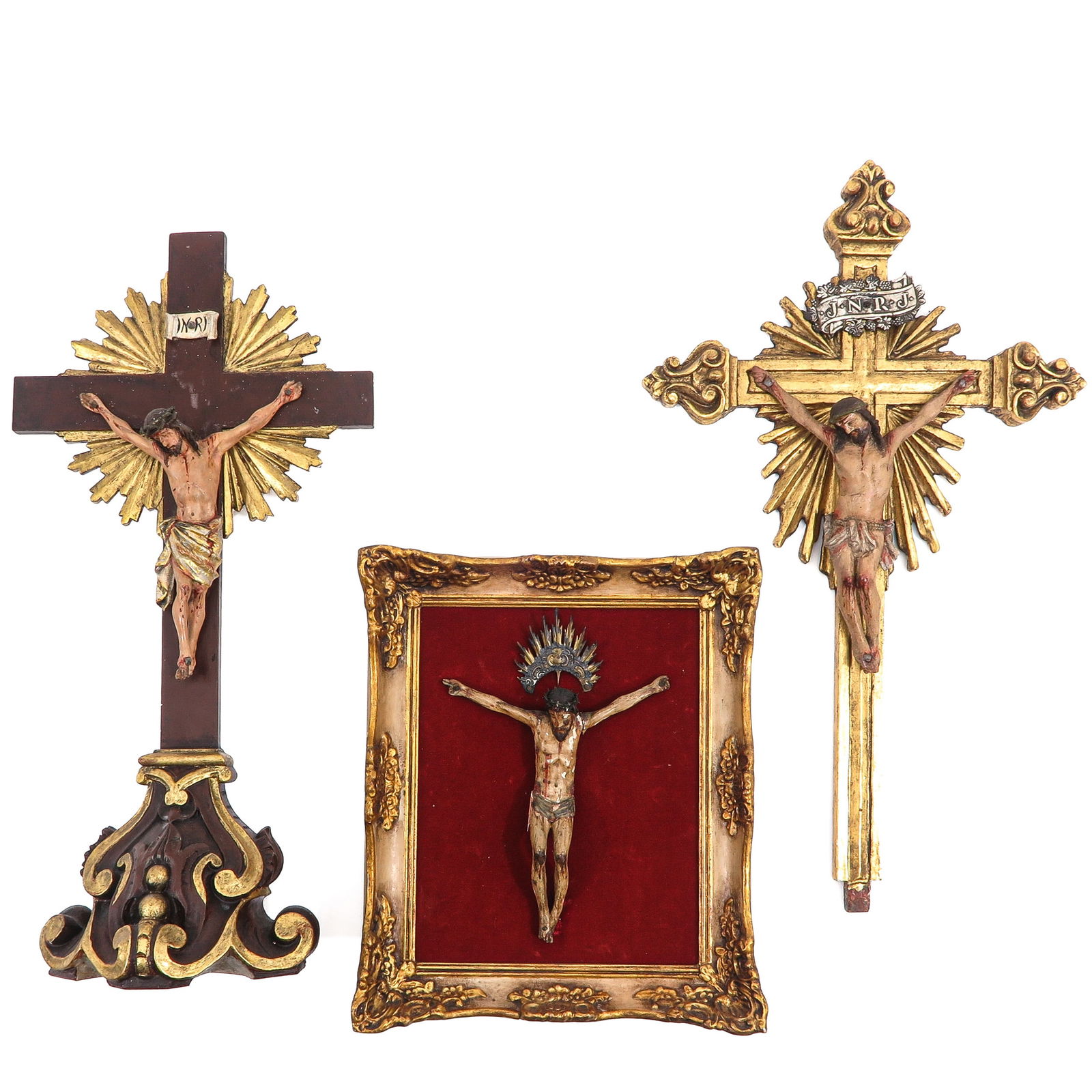 A Group of Religious Objects: Religious objects, including a standing cross, height 58 cm.