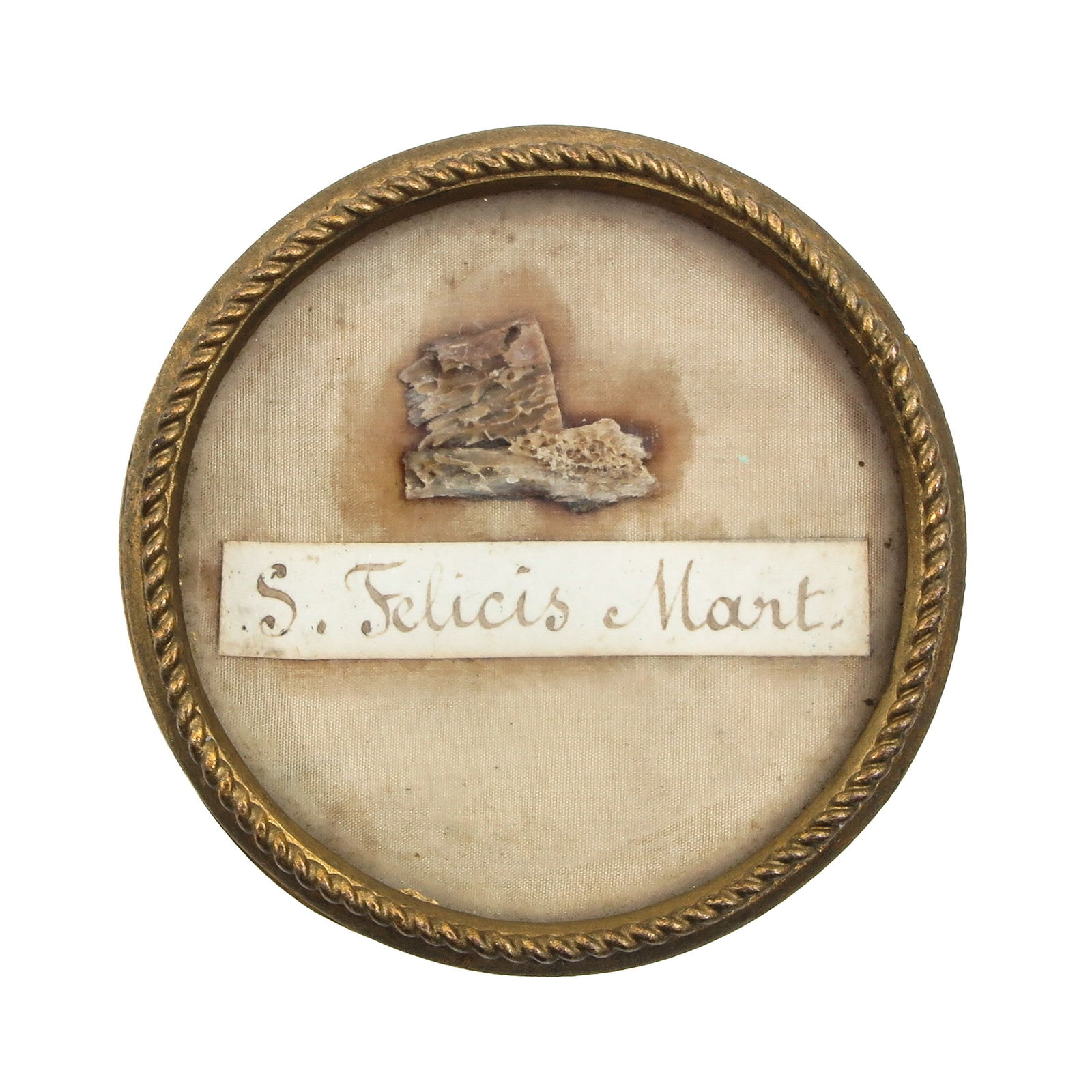 A Sealed Theca: Containing a relic of Saint Felicitas, martyr (patron of mothers and families), diameter 6 cm. You are purchasing the theca; the relics are a gift.