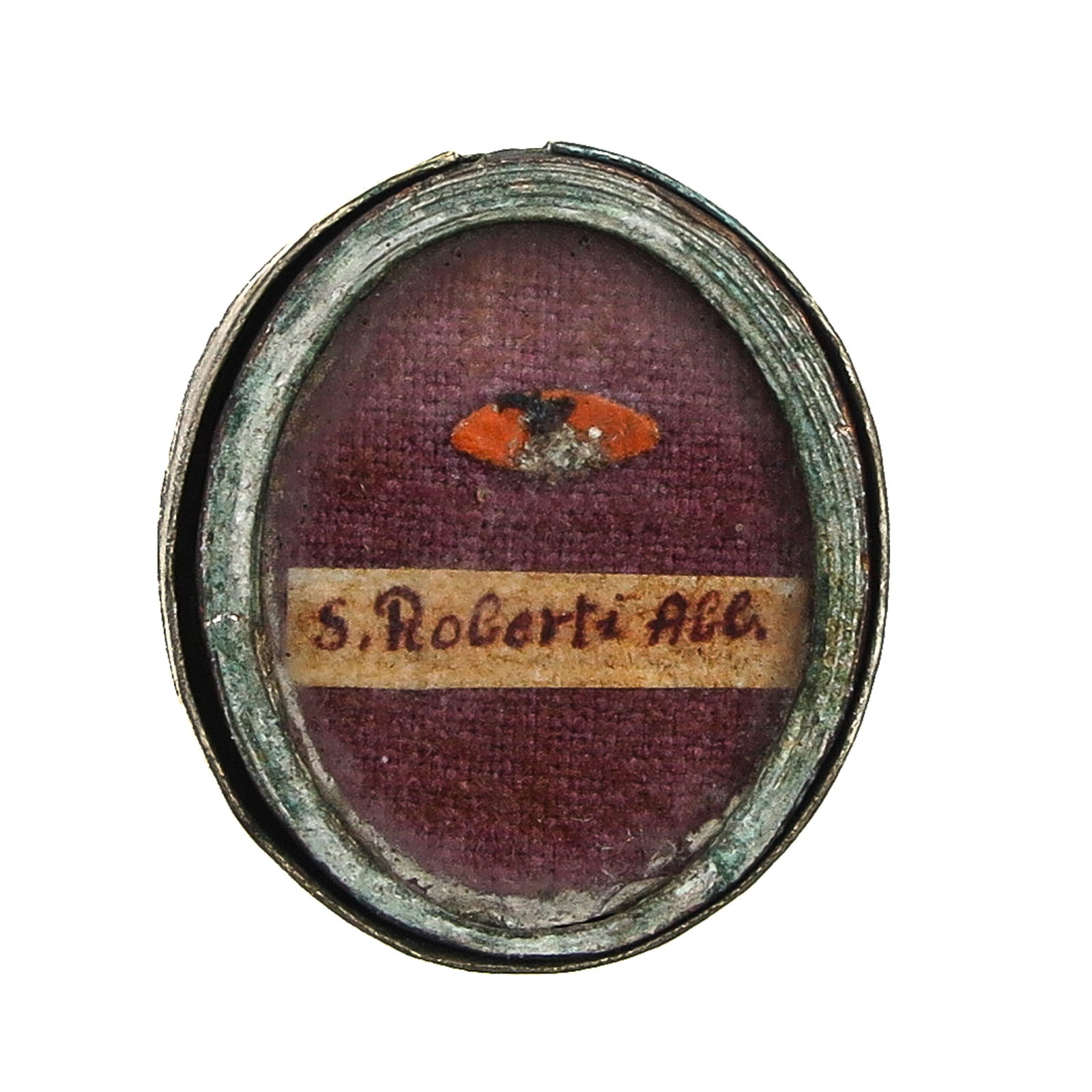 A Sealed Theca: Containing the relic of Saint Robert of Molesme, Abbot (patron of the Cistercian Order), 3 cm long. You are purchasing the theca; the relics are a gift.