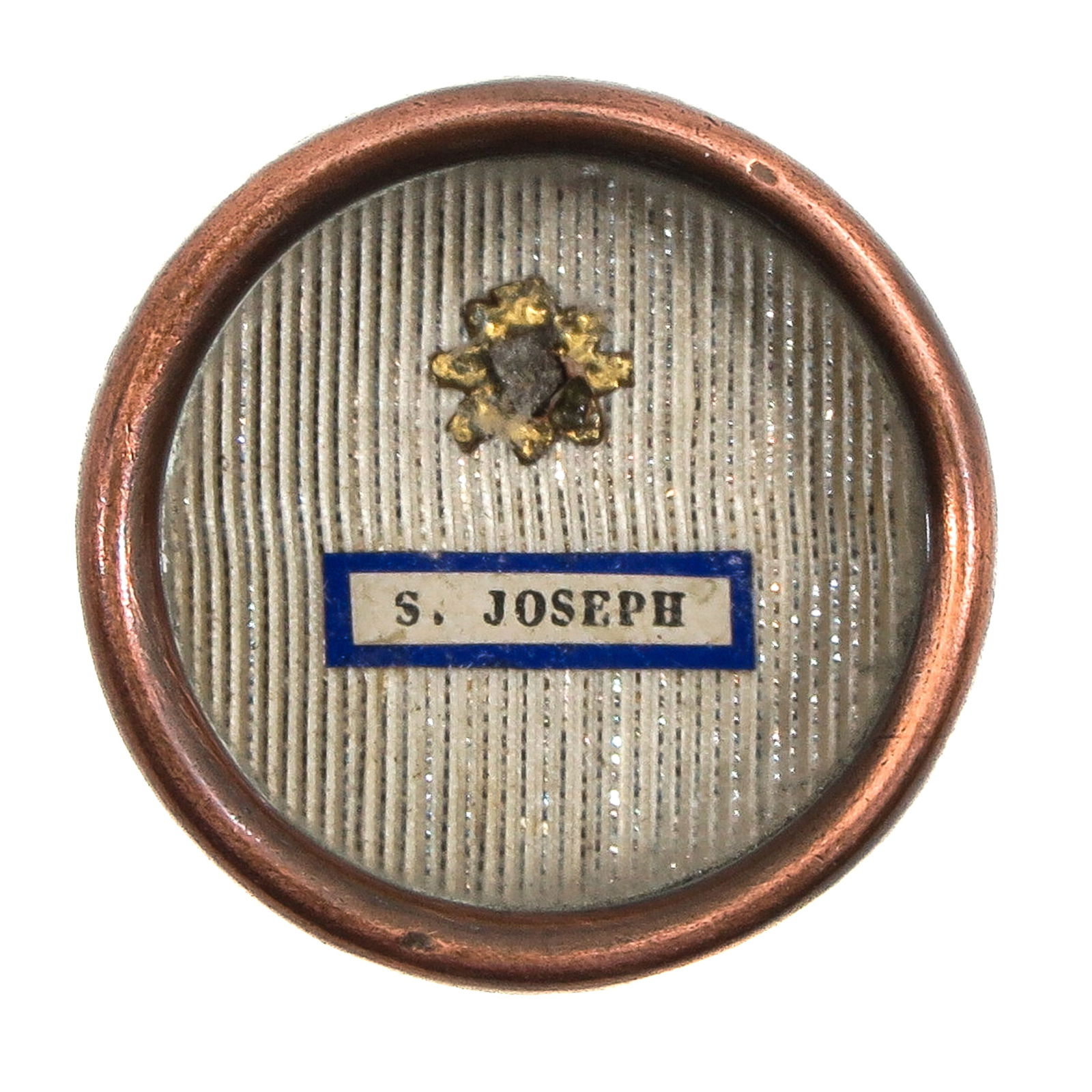 A Sealed Theca: Containing a relic of Saint Joseph (patron of workers, families, and fathers), diameter 4 cm. With certificate. You are purchasing the theca; the relics are a gift.