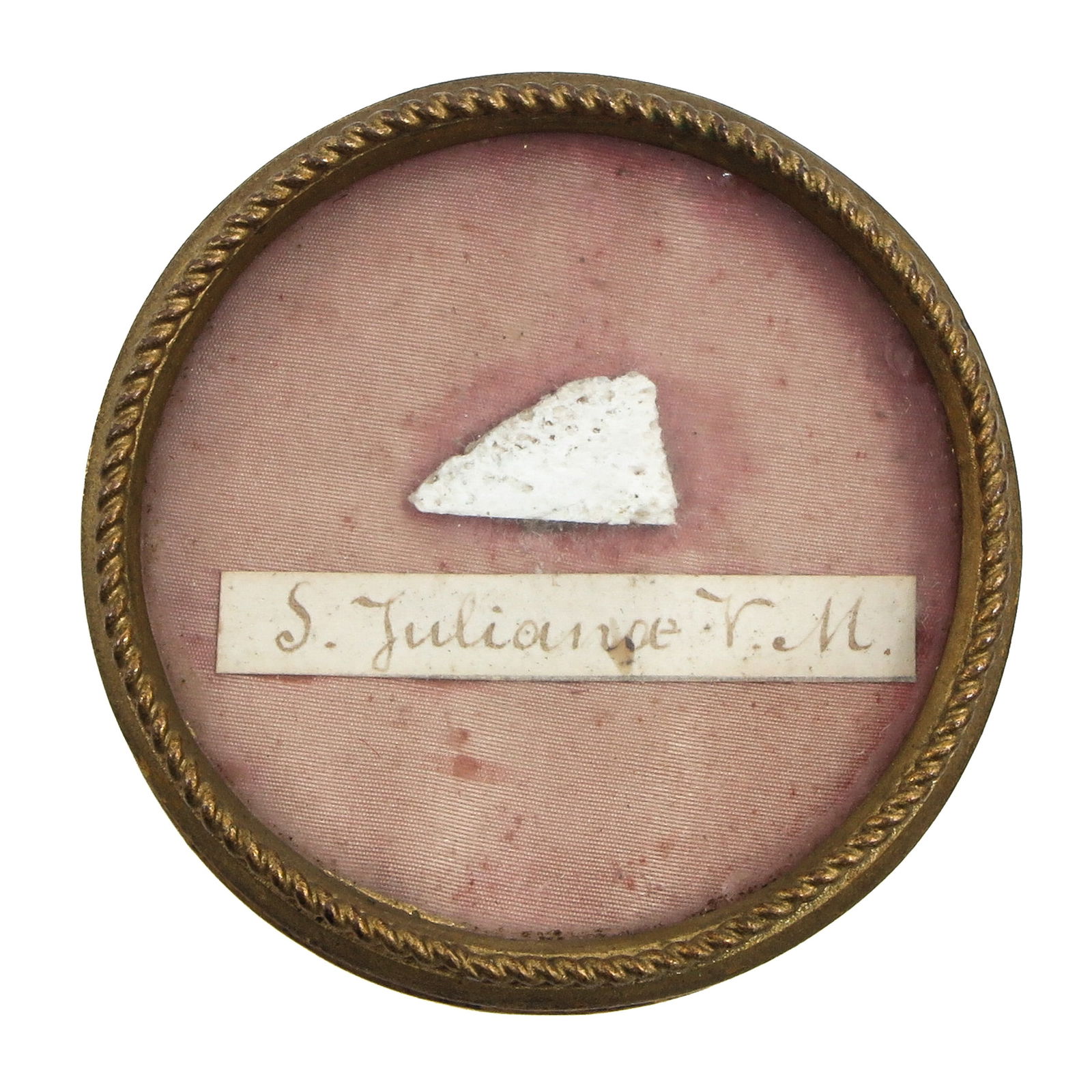 A Sealed Theca: Containing a relic of Saint Juliana, virgin and martyr (patron against illness and women in childbirth), diameter 6 cm. You are purchasing the pendant; the relics are a gift.