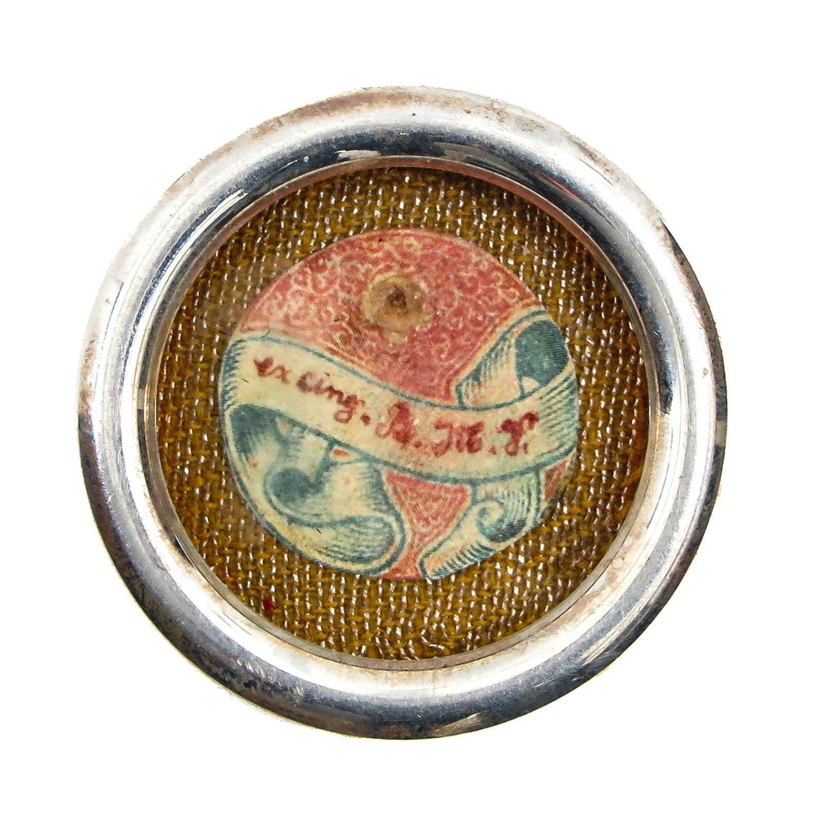 A Sealed Theca: Containing a relic of Saint Lambert of Maastricht, bishop and martyr (patron of the diocese of Liège and Maastricht), diameter 4 cm., with certificate. You are purchasing the theca; the relics are a