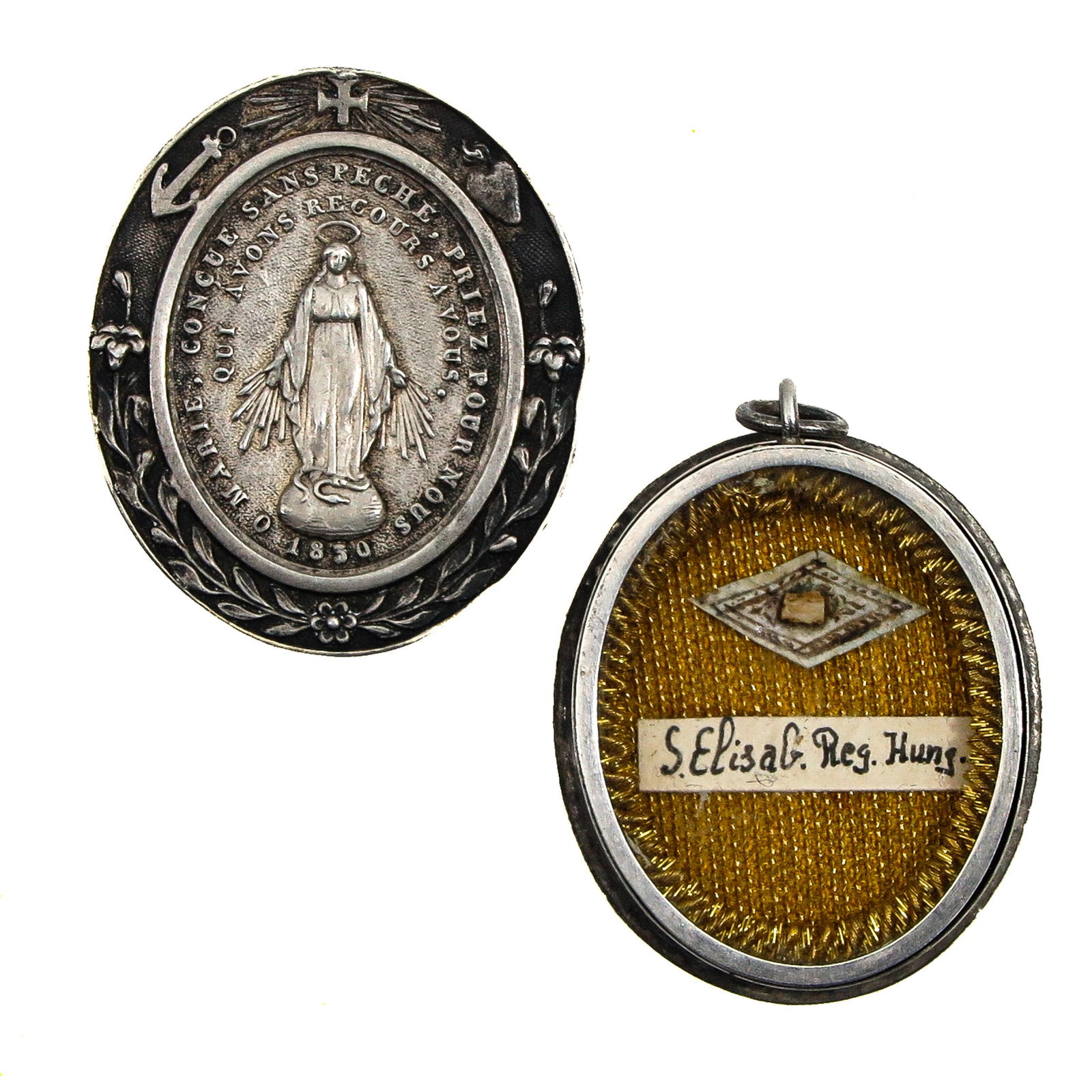 A Sealed Reliquary: Silver, containing a relic of Saint Elizabeth of Hungary, Landgravine and Confessor (patron of the poor, the sick, and charity), length 3.5 cm. You are purchasing the theca; the Relics are a gift.