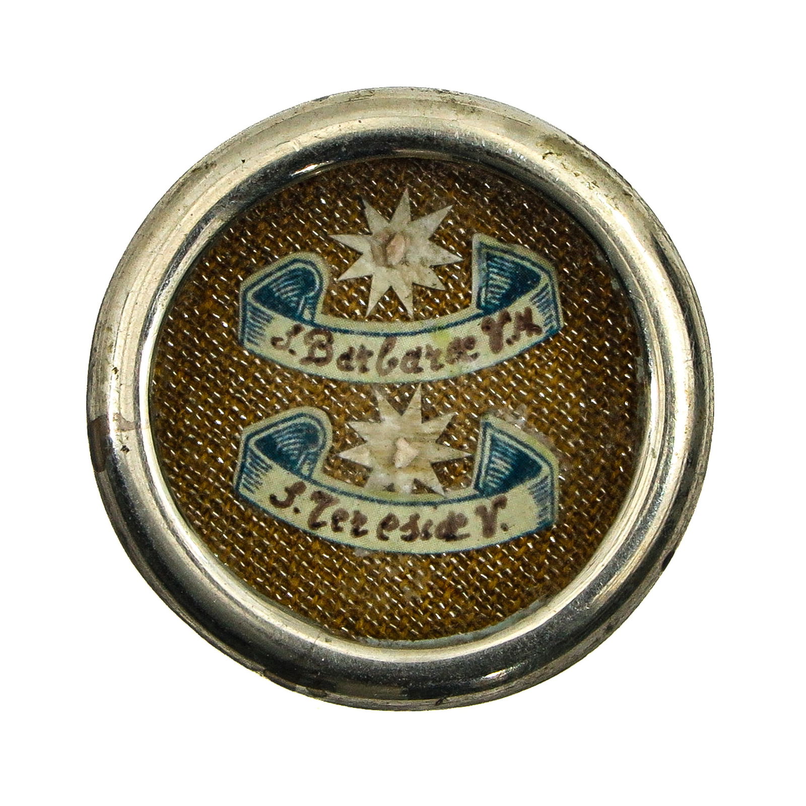 A Sealed Multi-Theca: Containing relics of Saint Barbara, virgin and martyr (patroness of miners, artillerymen, and against sudden death) and Saint Therese, virgin, diameter 4 cm, with certificate. You are purchasing the