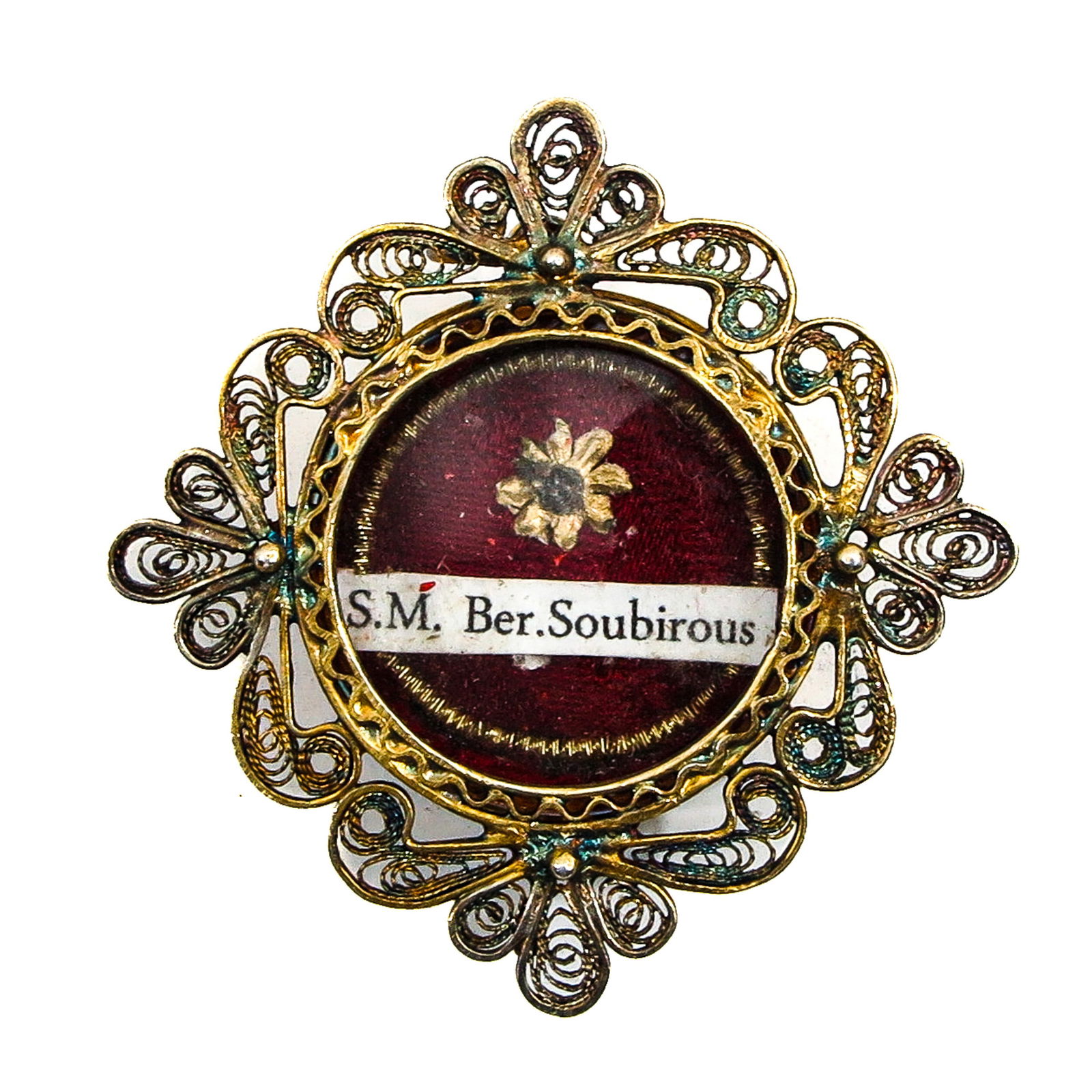 A Sealed Reliquary: Containing a relic of Saint Mary Bernadette Soubirous, virgin (visionary of Lourdes, patroness of the sick and the physically afflicted), diameter 4 cm. You are purchasing the theca. The relics are a
