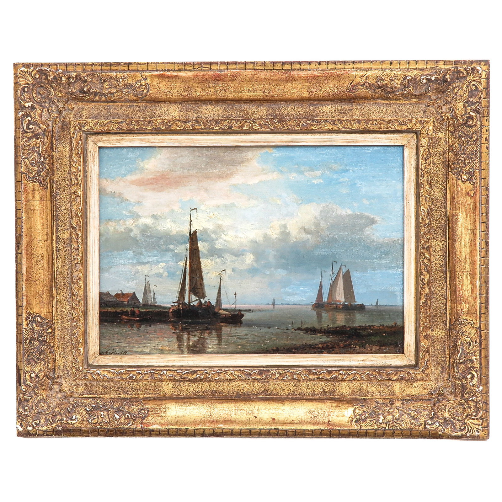 An Oil on Panel Painting: oil on panel, signed A. Hulk, titled “in the river mouth”, 26 x 18 cm