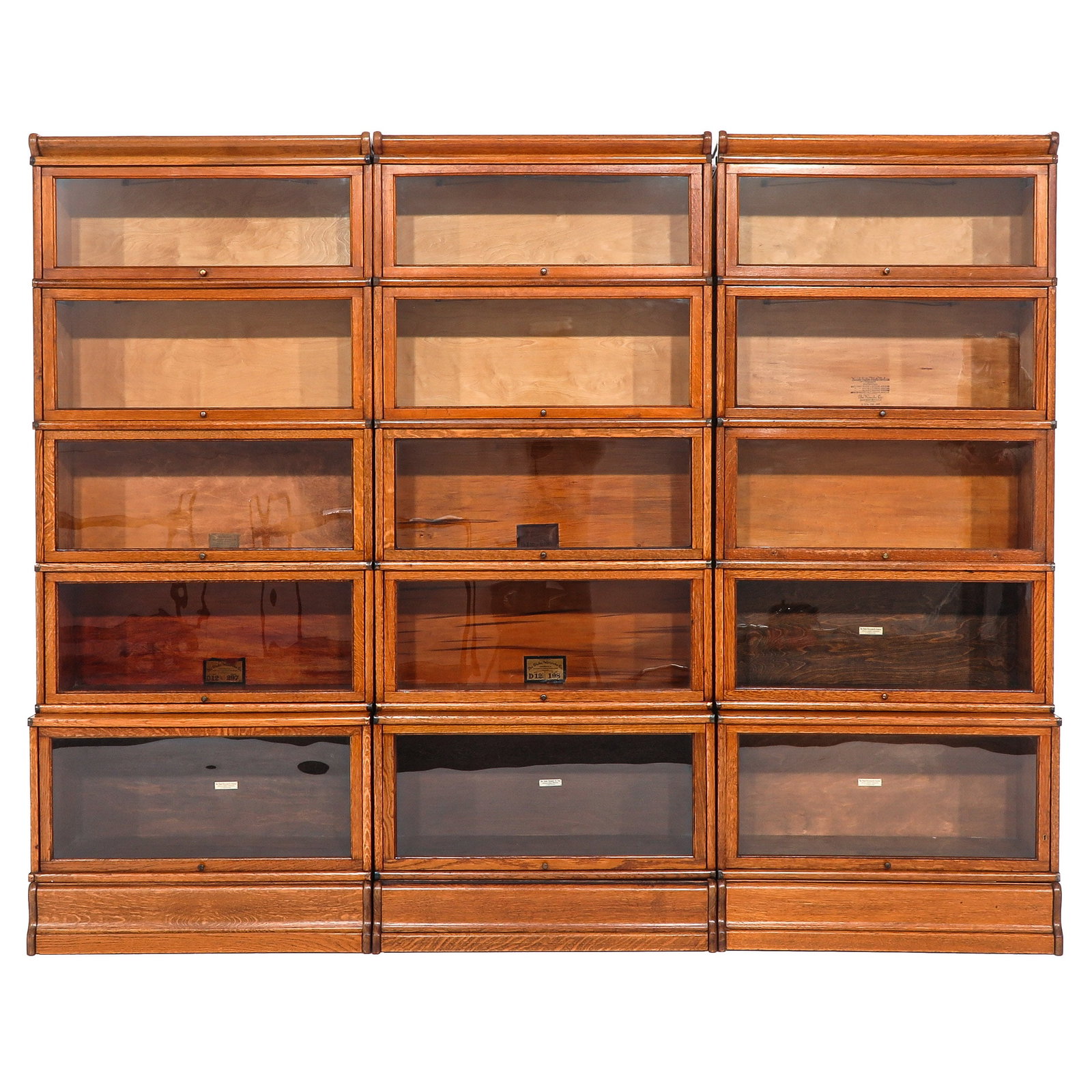 A Globe Wernicke Stacking Bookcase: Wernicke Globe, oak, with original labels, ca. 1920, total dimensions 261 x 208 x 38 cm