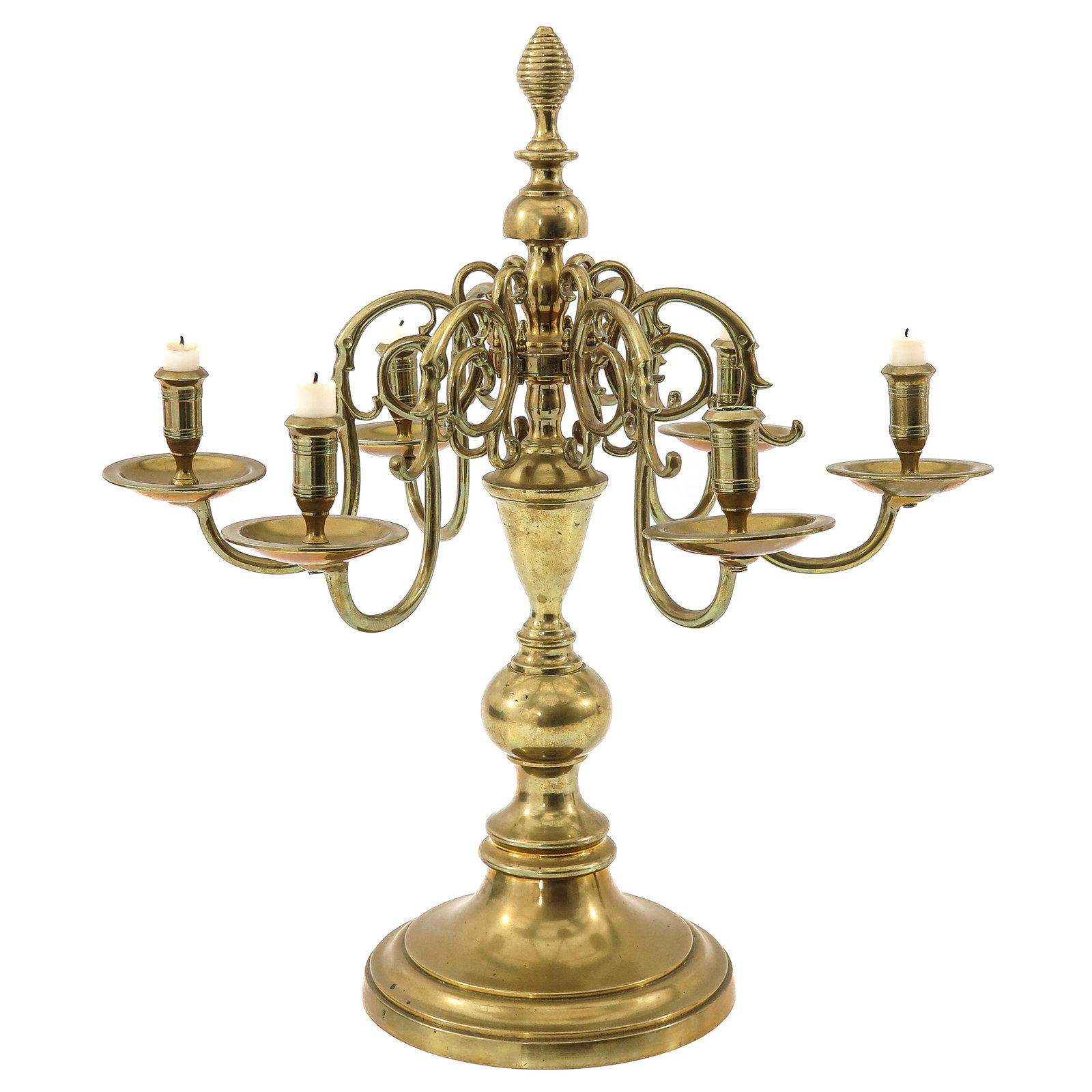 An 18th Century Dutch Candlestick: fine Dutch, brass, 18th century, six-armed, diameter 50 cm, height 55 cm
