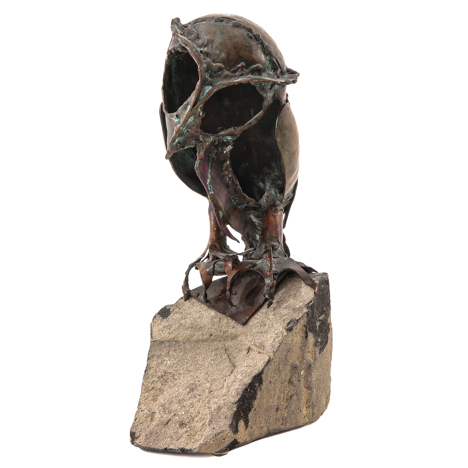 A Bronze Owl Sculpture: of an owl, bronze on stone pedestal, signed B.A.F. van Zanten, spring 2002