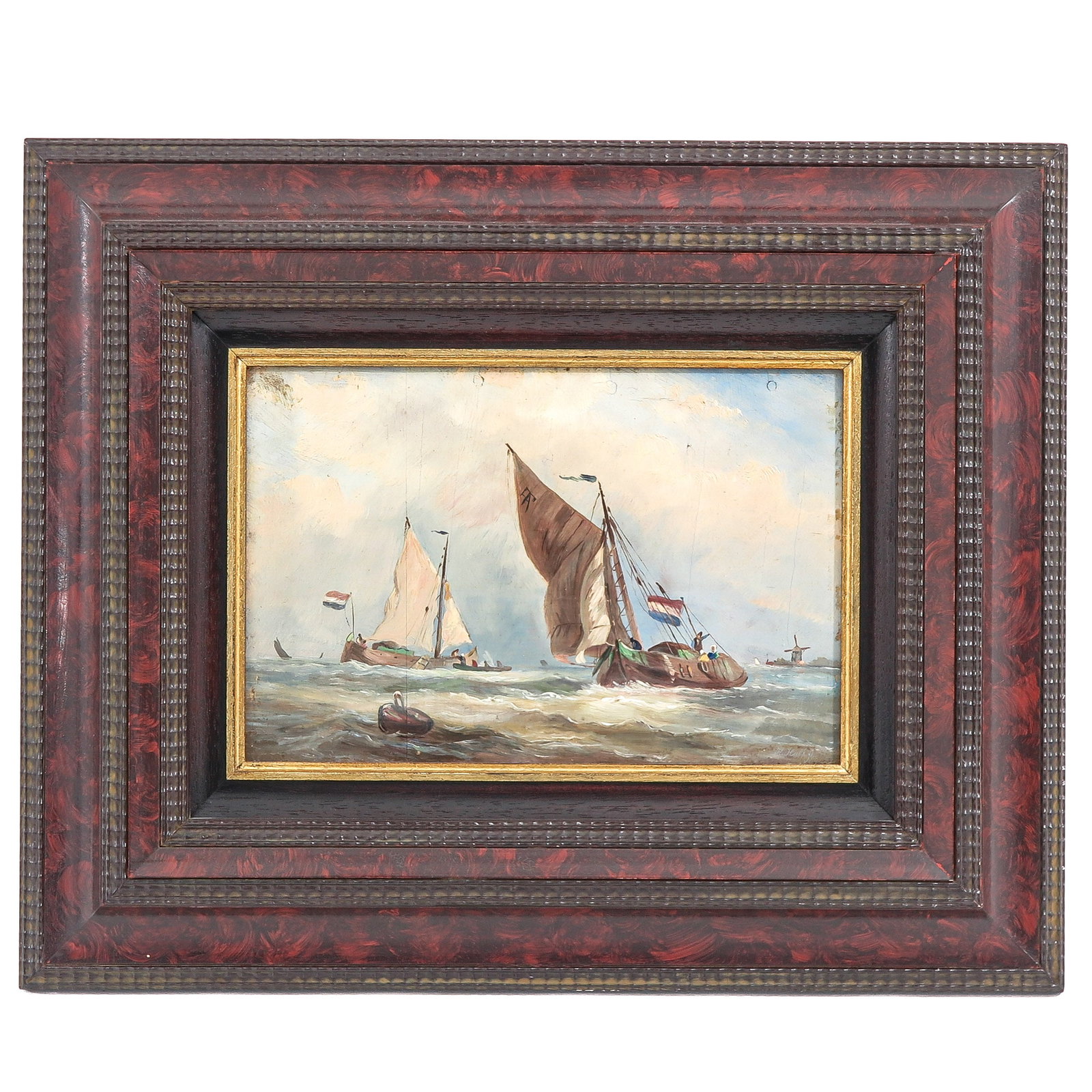 An Oil on Panel Painting: oil on panel, depicting ships at sea, H. Hulk, 1920, 28 x 19 cm