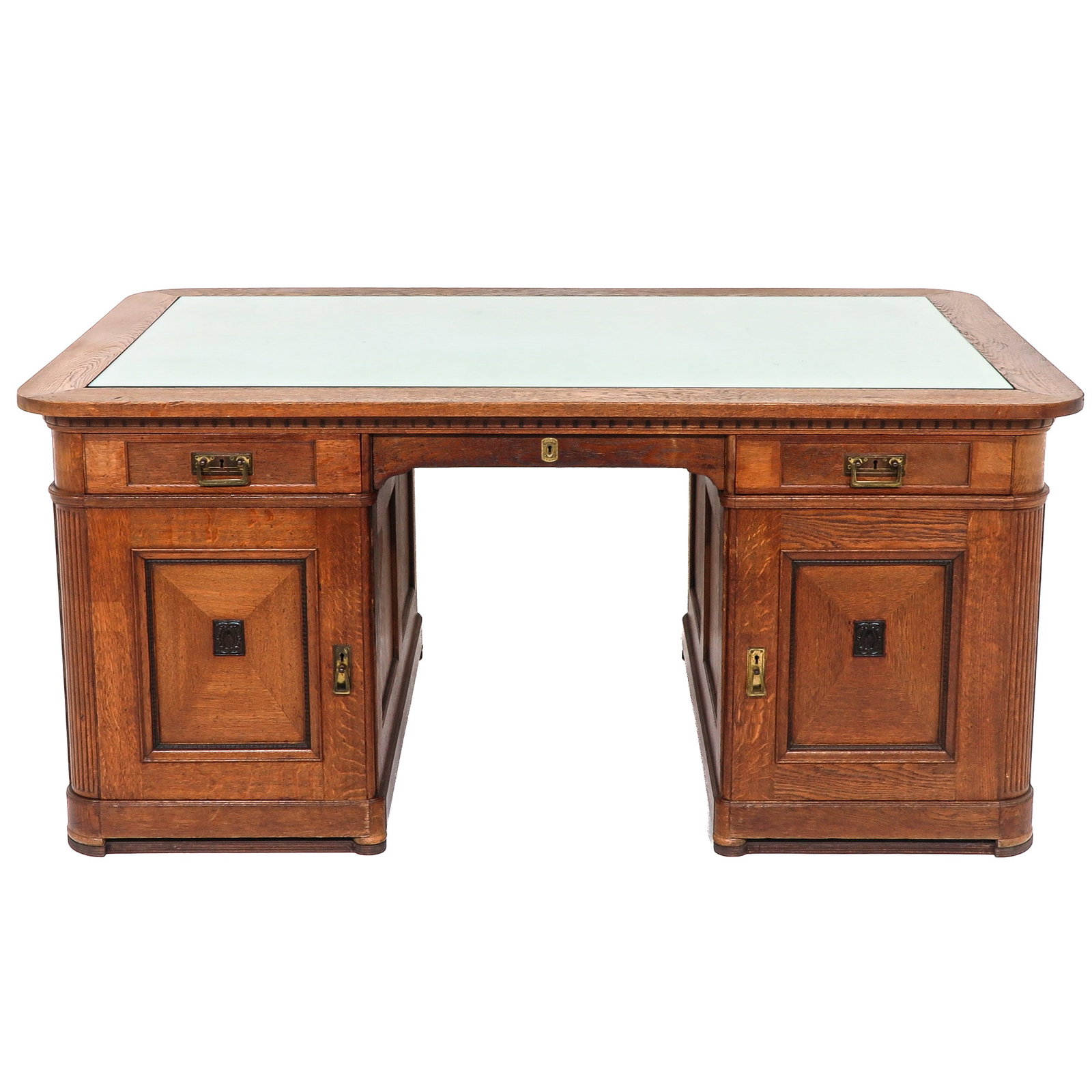 A Nice Partners Desk: Pander, The Hague, double-sided, oak, ca. 1920, 170 x 74 x 105 cm