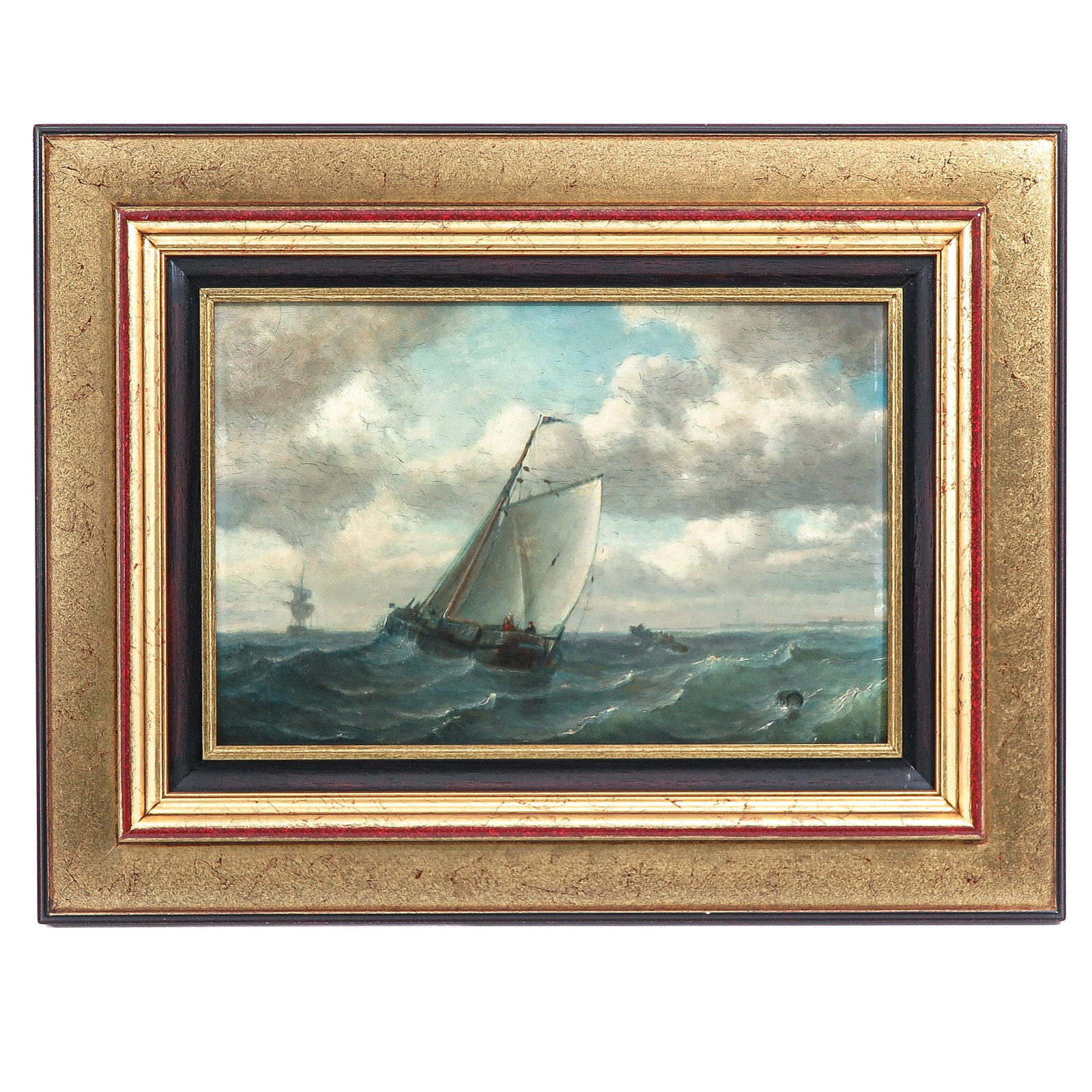 An Oil on Panel Painting: oil on panel depicting ships at sea, 40 x 27 cm