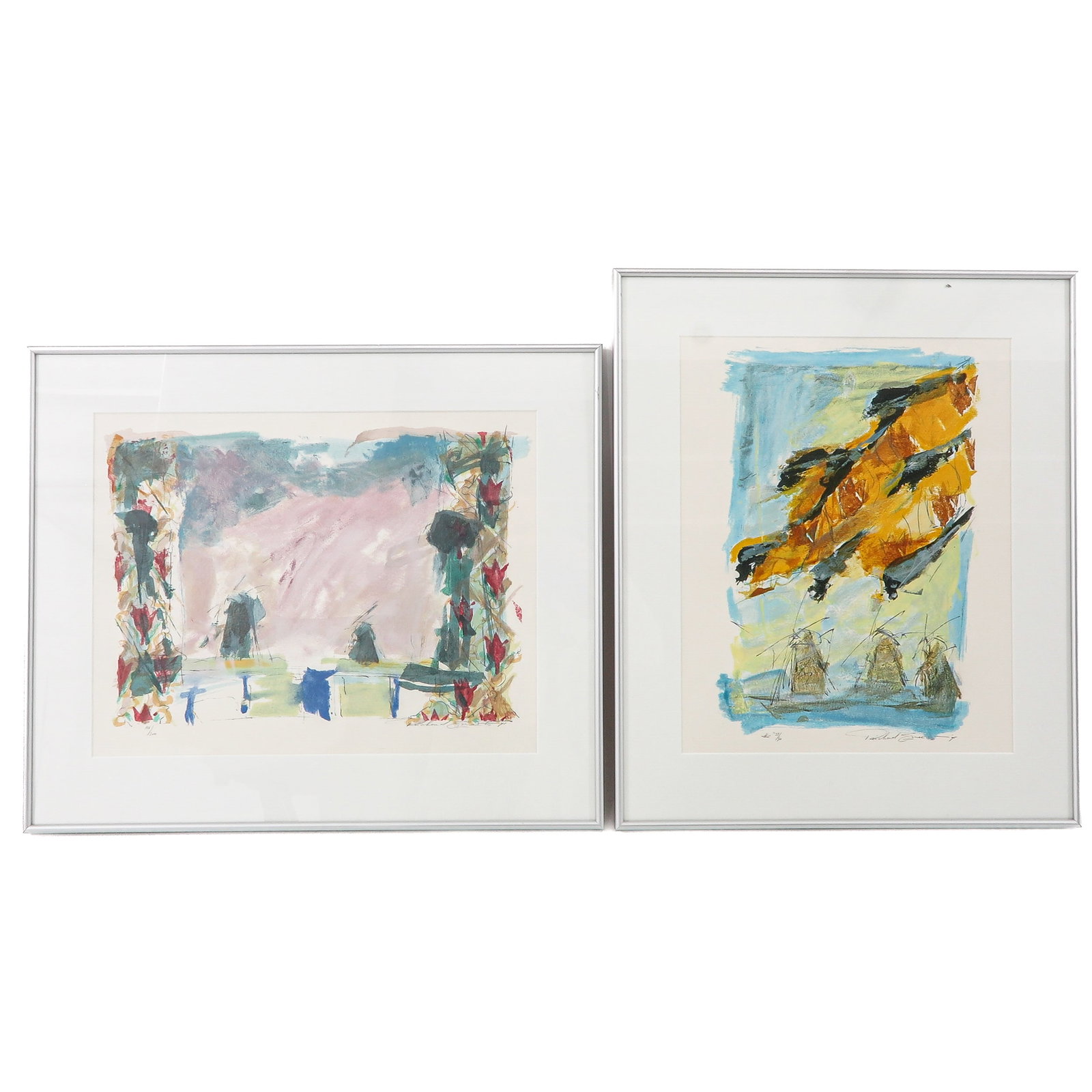 A Group of Artwork: of 2 lithographs with abstract compositions, Richard Smeets, signed and numbered, 36 x 45 cm