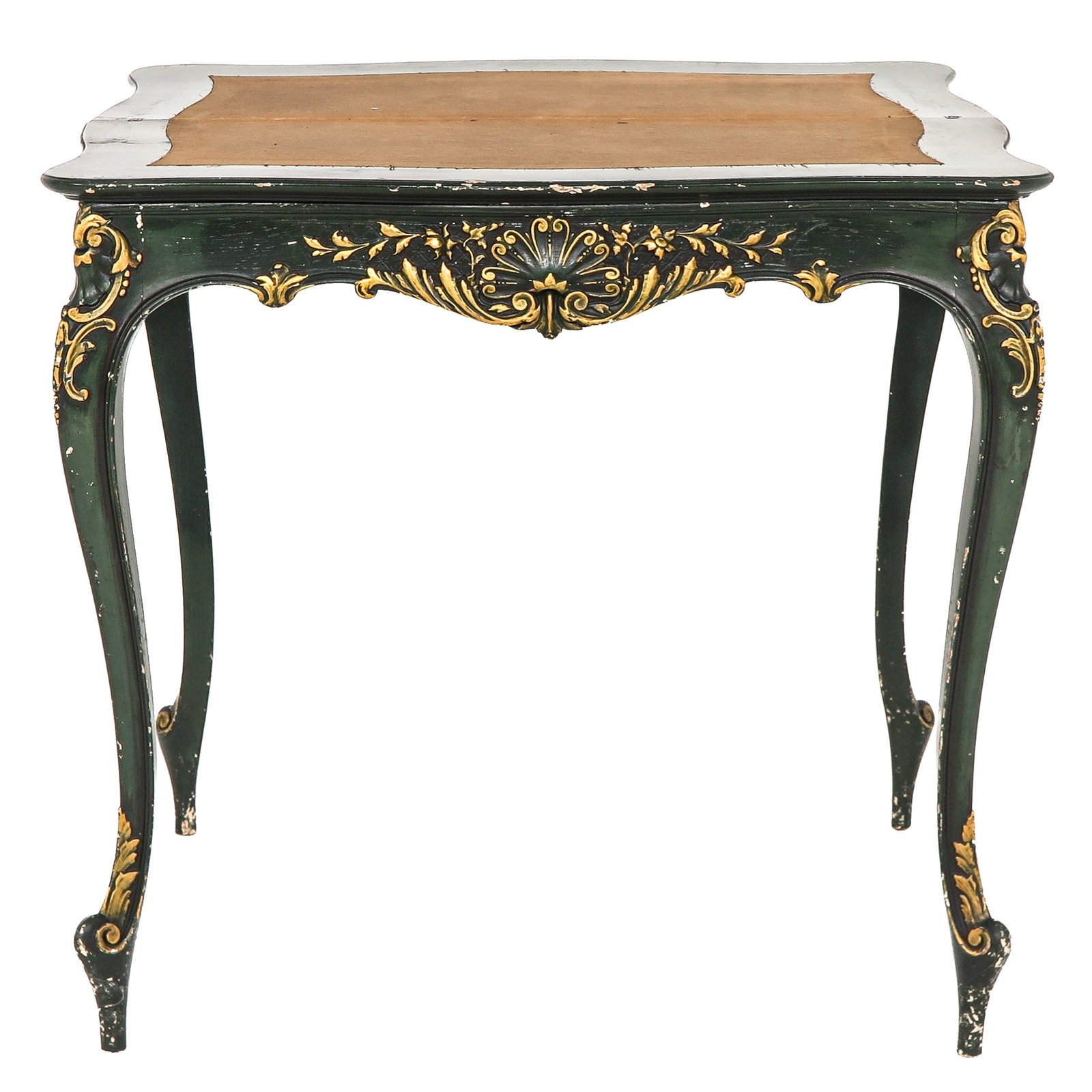 A Game Table: Louis XV style, with gilded decoration and curved legs, 78 x 75 x 80 cm