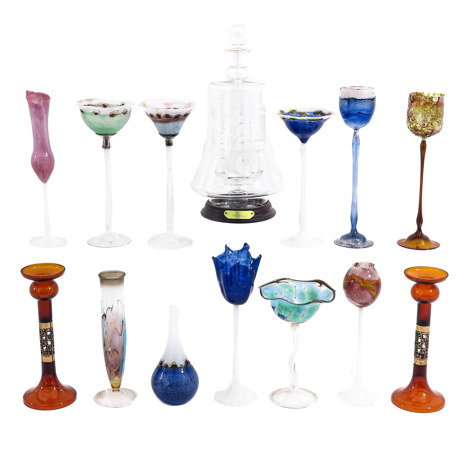 A Group of Art Glass: consisting of glass art, including Ars Antiqua glasses, height 31 cm