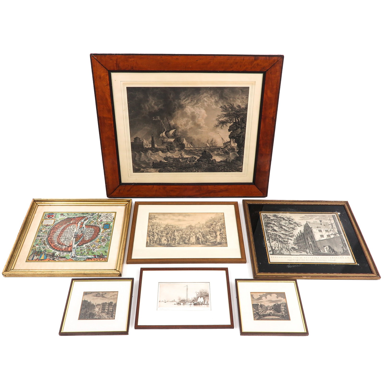 A Group of Artwork: consisting of 7 pieces, including etchings and maps, largest 54 x 42 cm