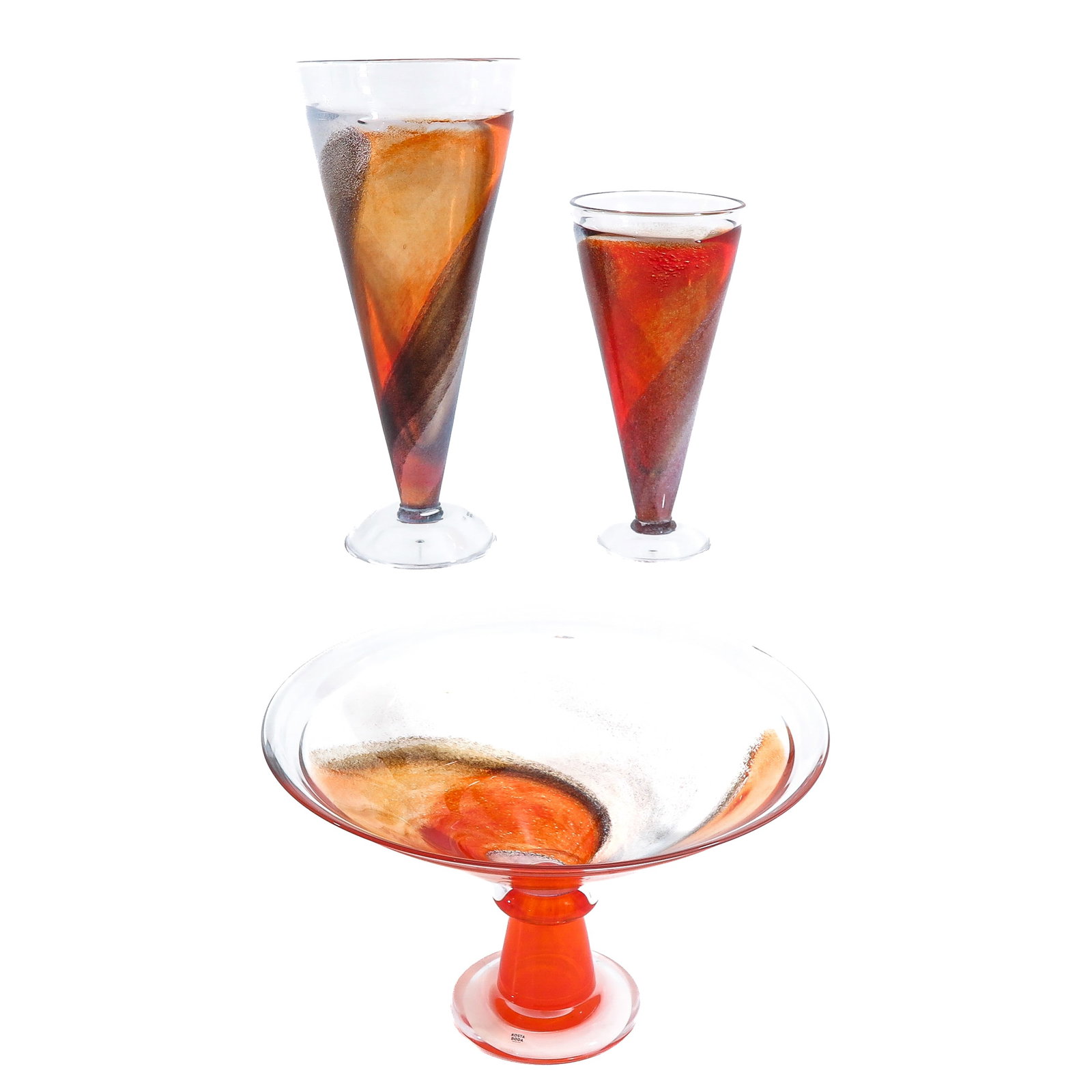 A Group of Art Glass: consisting of 2 vases and 1 bowl, Kosta Boda “Twister”, design by Kjell Engman, tallest 37 cm