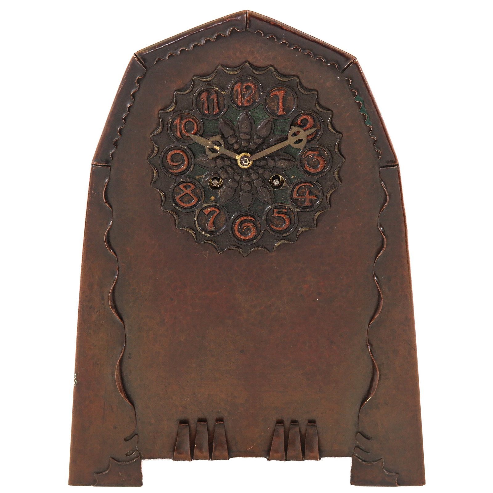 An Amsterdam School Table Clock: Amsterdam School, copper, signed Japy Frères et Cie, height 31 cm