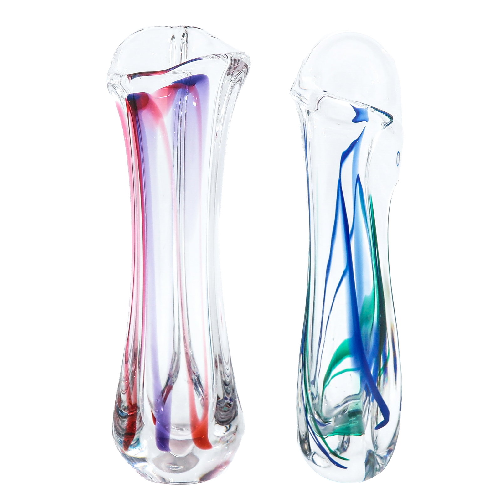 A Lot of 2 Max Verboeket Vases: consisting of 2 glass vases by Max Verboeket, signed, height 36 cm