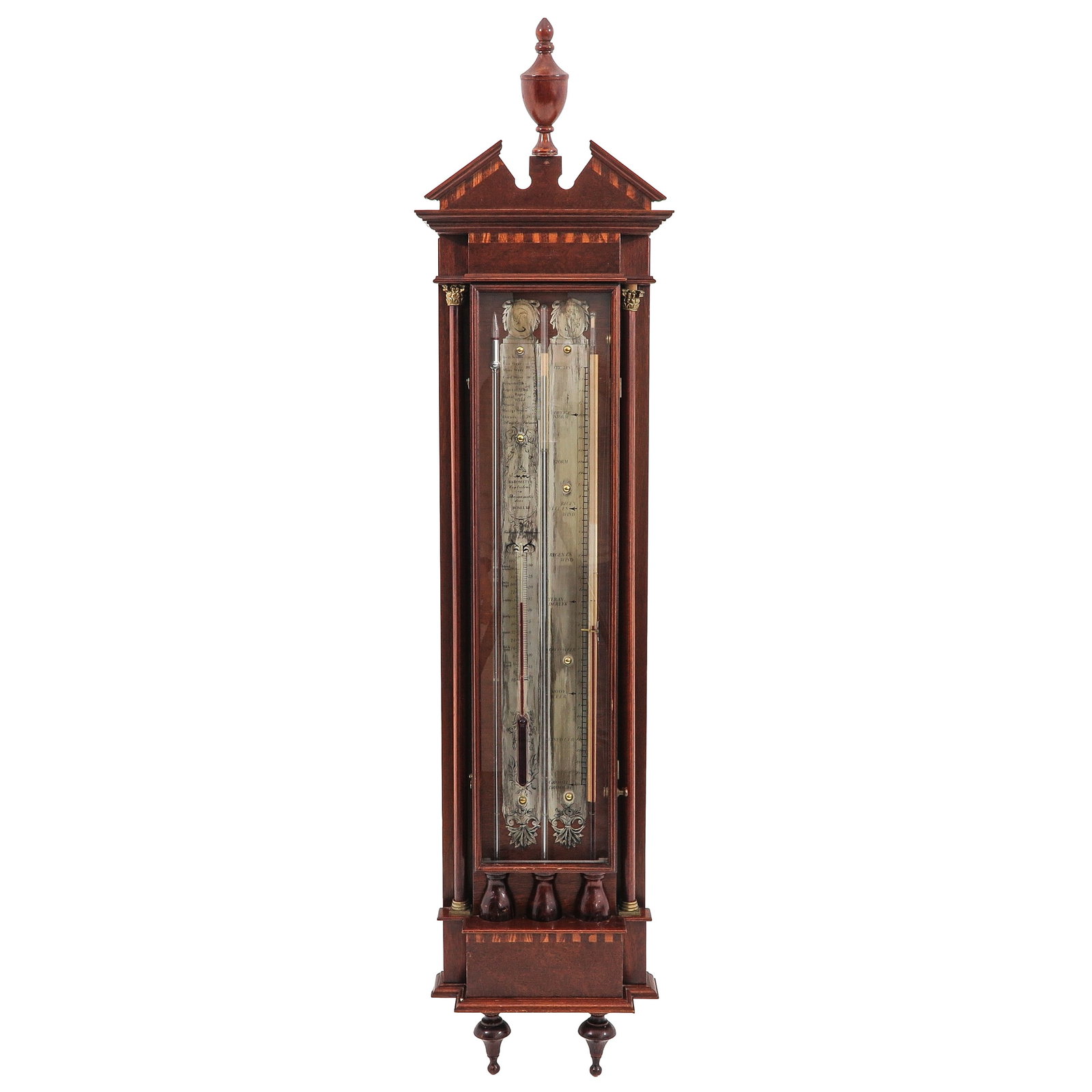 A Signed Barometer: signed Roselli, with thermometer, classically designed cabinet with pediment, 20th century, height 133 cm