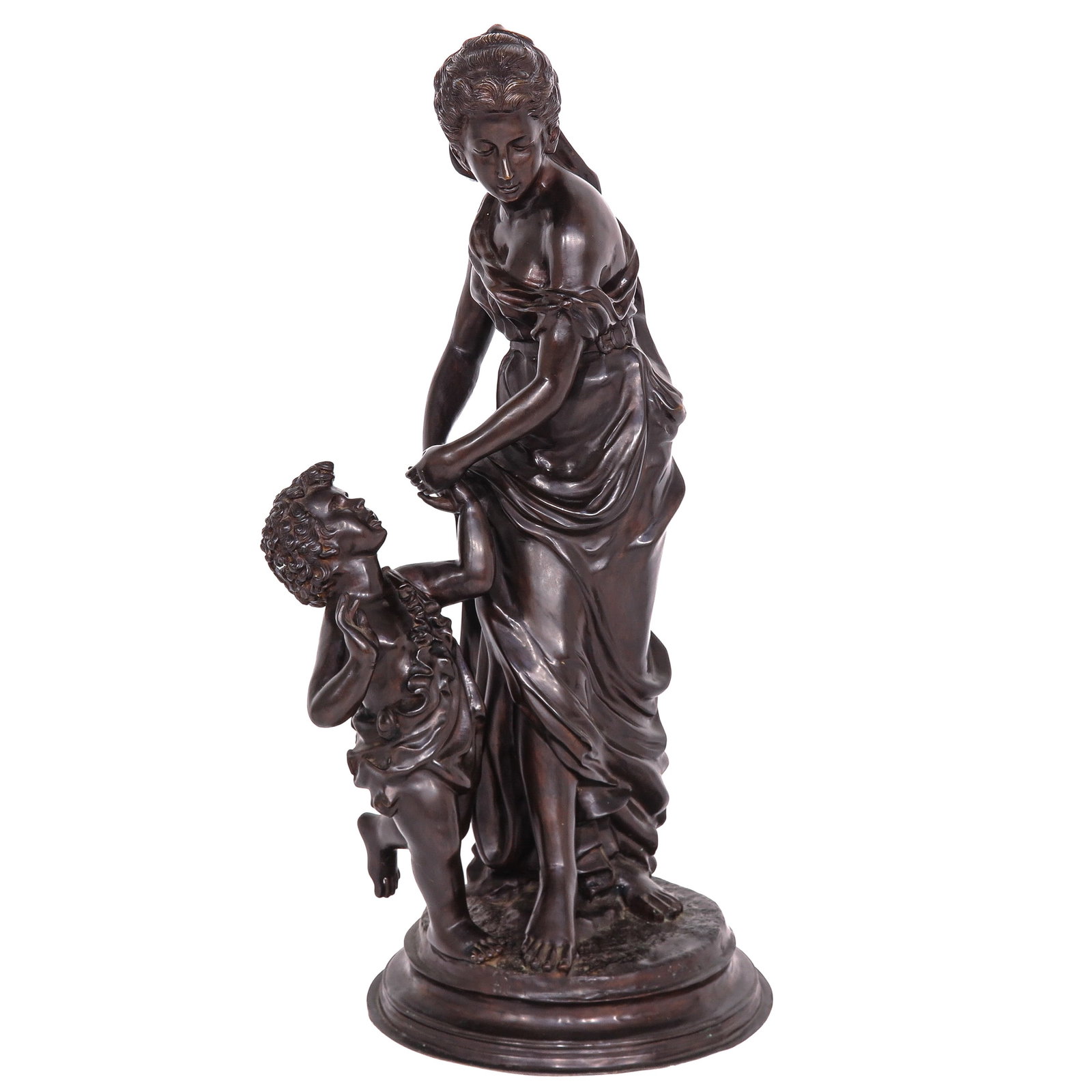 A Bronze Sculpture: 20th century, bronze, depiction of a lady with child, signed Rossi, height 112 cm