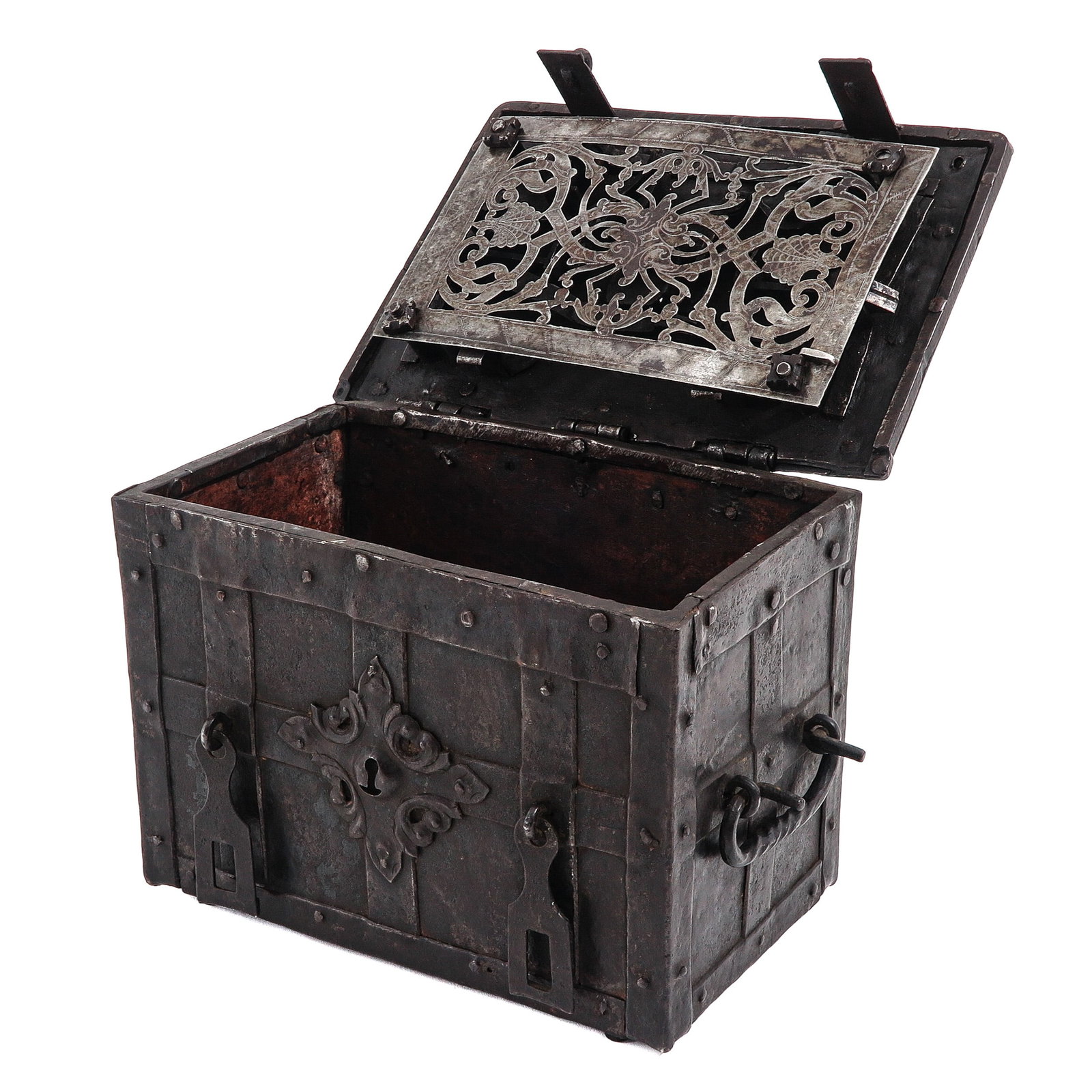 A German Money Trunk: wrought iron, Germany, ca. 1700, 25 x 17 x 15 cm, with key