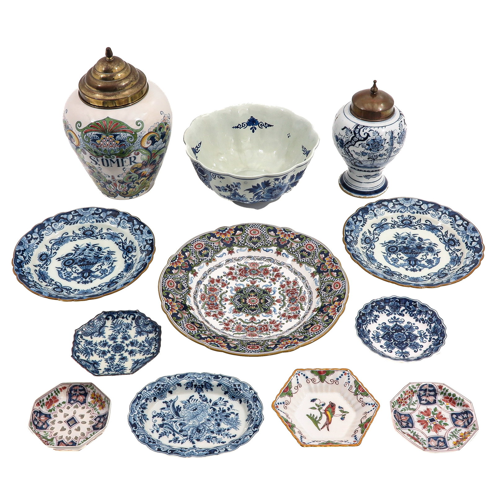 A Diverse Collection of Items: of European earthenware and porcelain, including Makkum, height 35 cm