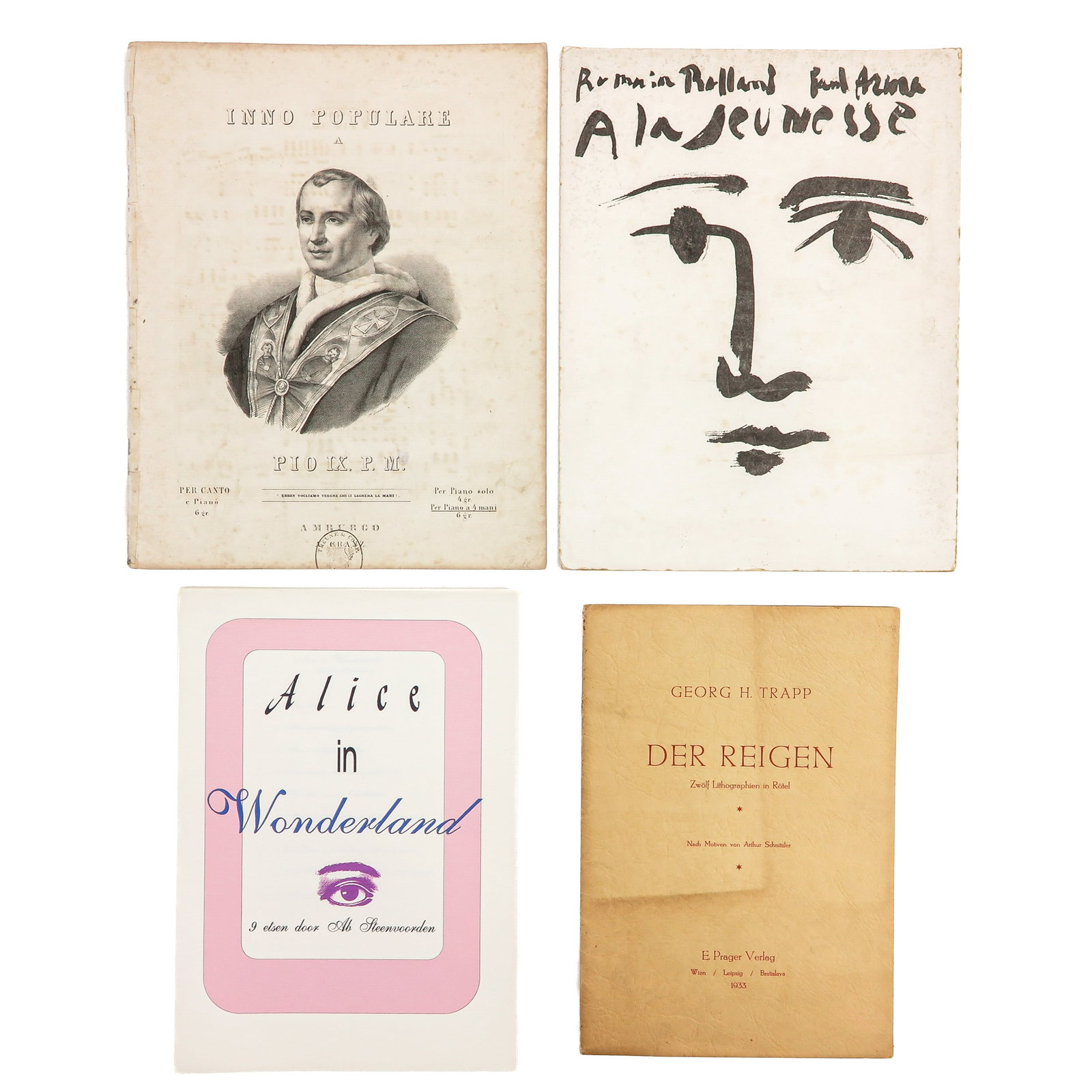A Group of Books and Sheet Music: consisting of sheet music and books, including *Alice in Wonderland* with etchings by Ab Steenvoorden