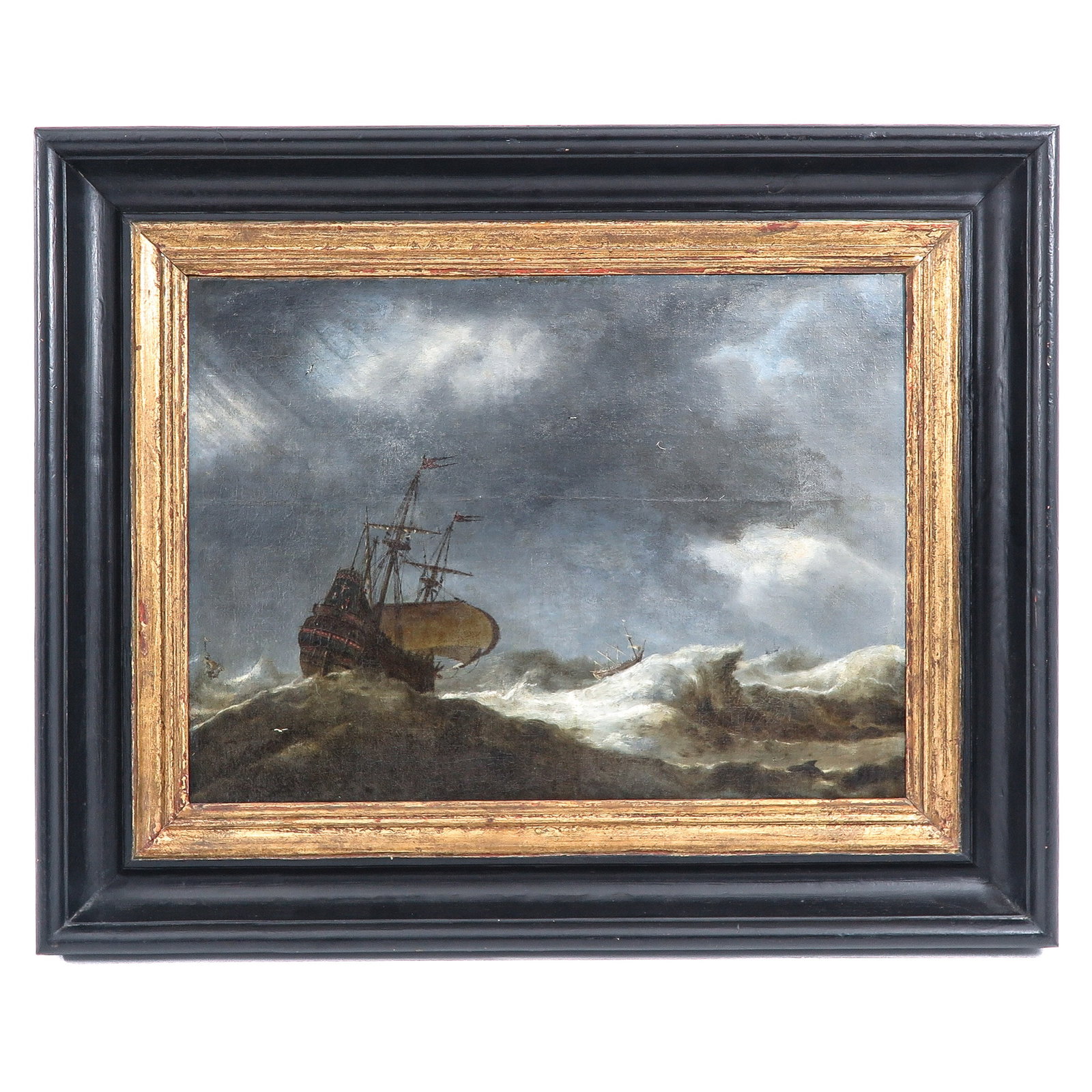 A 17th Century Painting: oil on canvas, t.a. Claes Claesz Wou, 17th century, Spanish convoy from South America on the return journey, with the Crucifixion of Christ on the stern, 65 x 47 cm