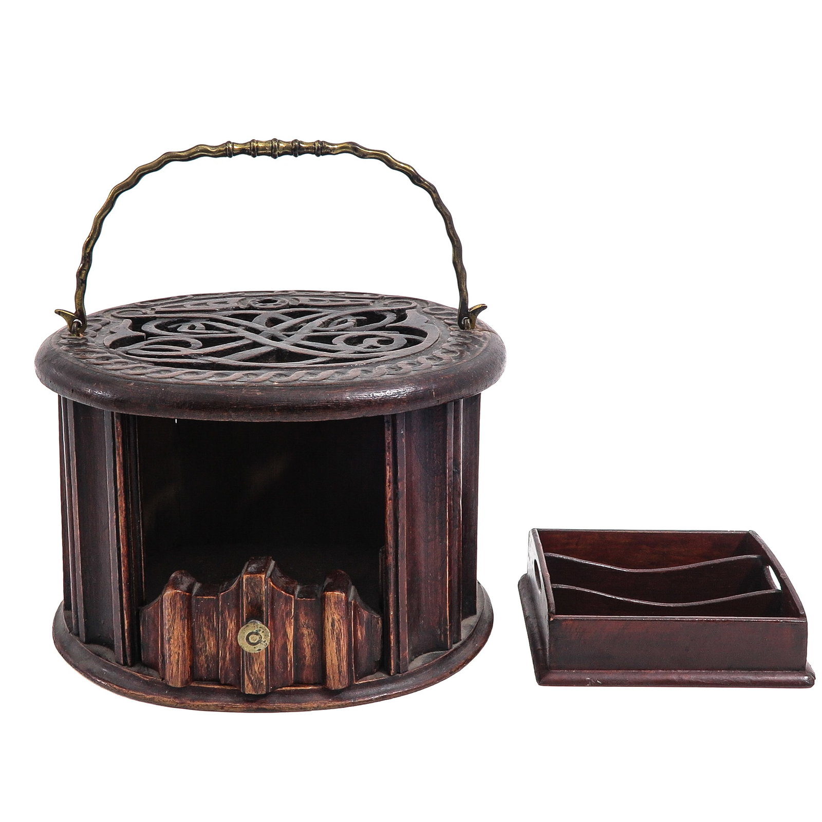 A Diverse Group of Items: consisting of a dollhouse cutlery tray and an 18th-century foot warmer with mirror monogram of a noble family from Middelburg, height 19 cm