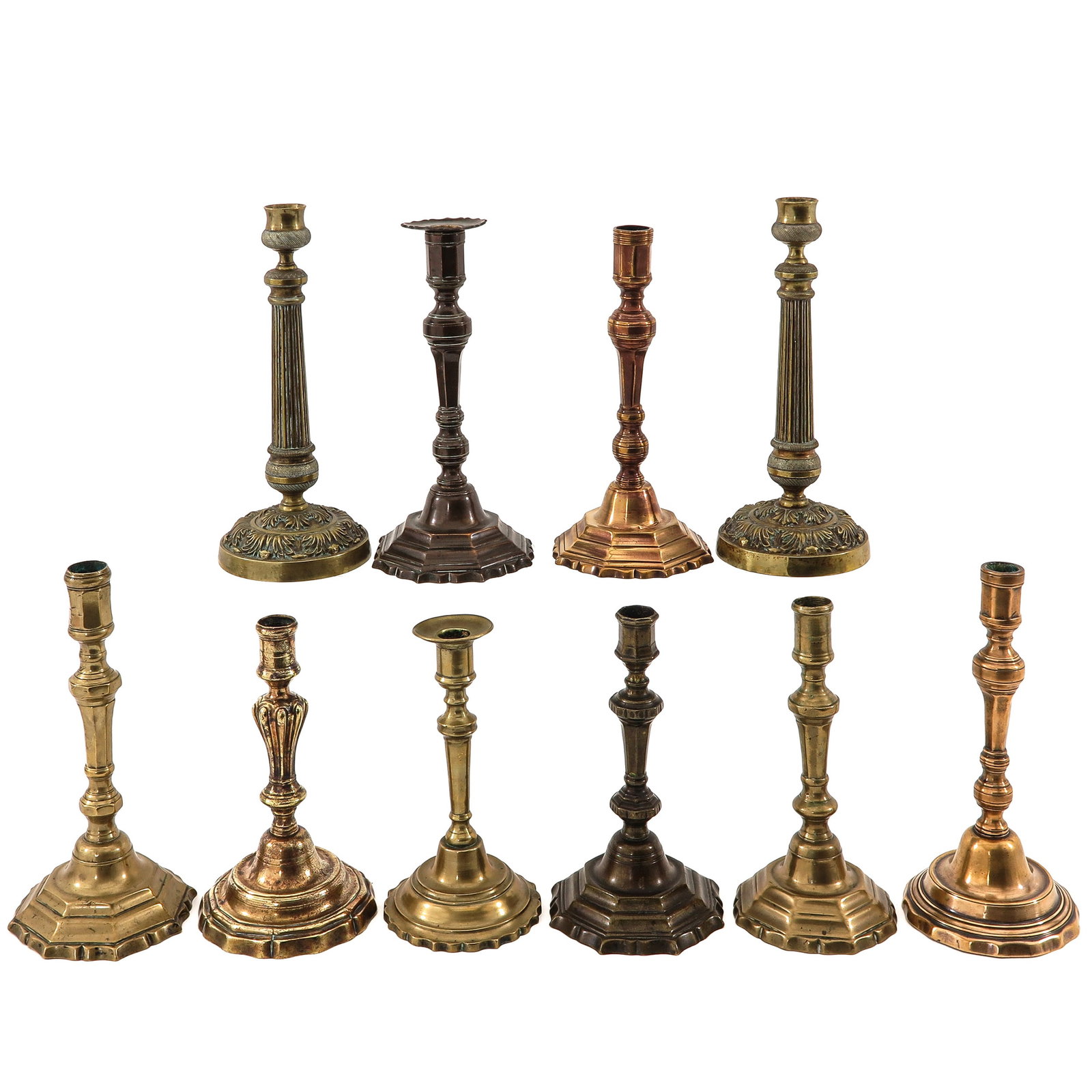 A Group of Candlesticks: consisting of 10 candlesticks in various sizes and models, 19th century, height 29 cm