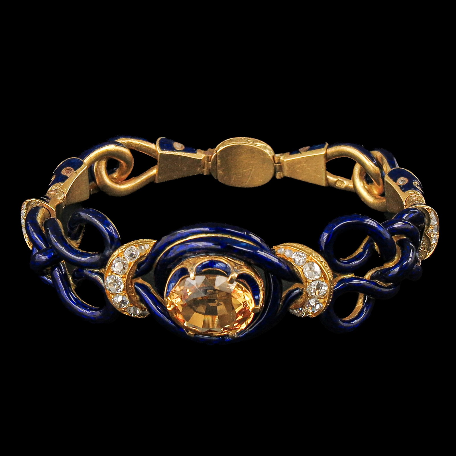 A Fine 18KG and Enamel Bracelet Set with Diamonds and Citrine (1 of 6)