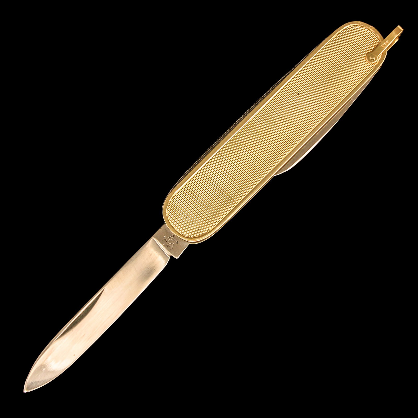 A Pocket watch with Gold Handle: with handle of 14 Krt. gold, length 7 cm