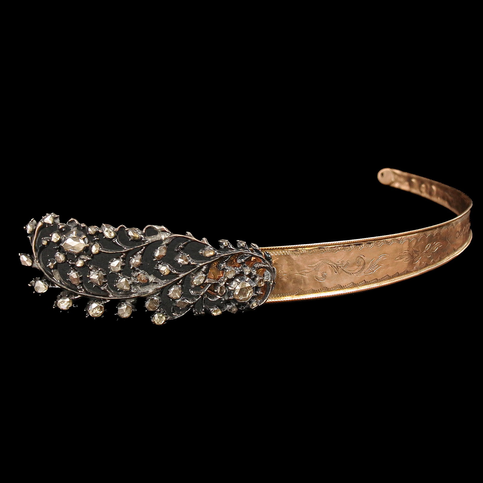A Silver and Gold Voorhoofdsnaald: silver and gold set with diamonds, West Friesland, length 19 cm