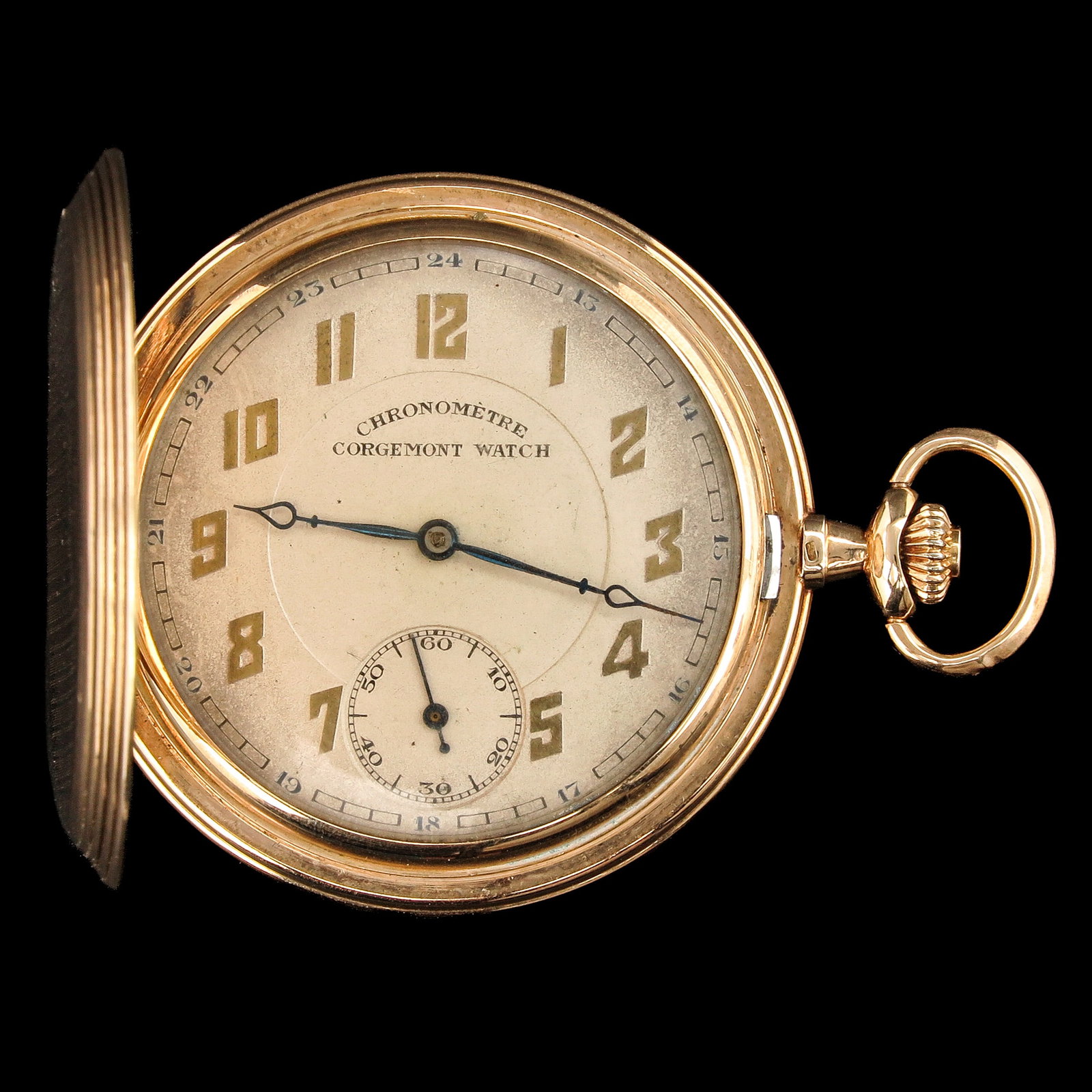 A 14KG Pocket Watch: 14 Krt. gold, signed, chronometer, Corgemont Watch, spiral Brequet, diameter 50 mm