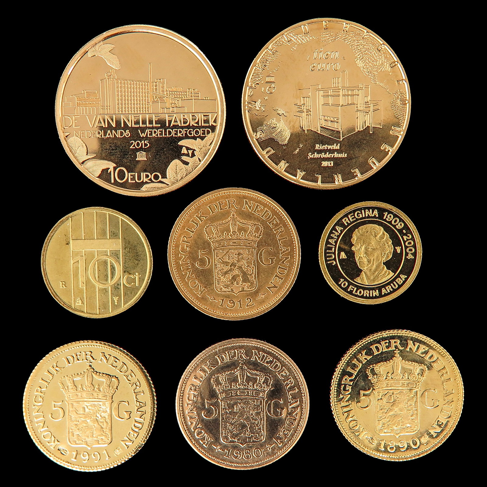 A Collection of Coins: coins, including gold 5 guilders 1991