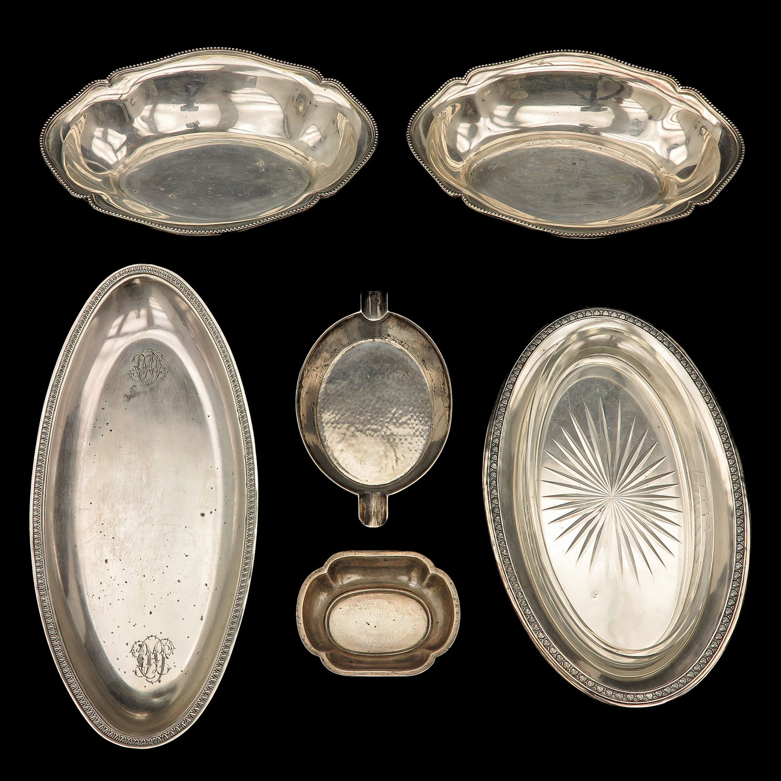 A Collection of 6 Bowls: of 6 bowls, in various sizes and shapes, including silver, largest 25 cm