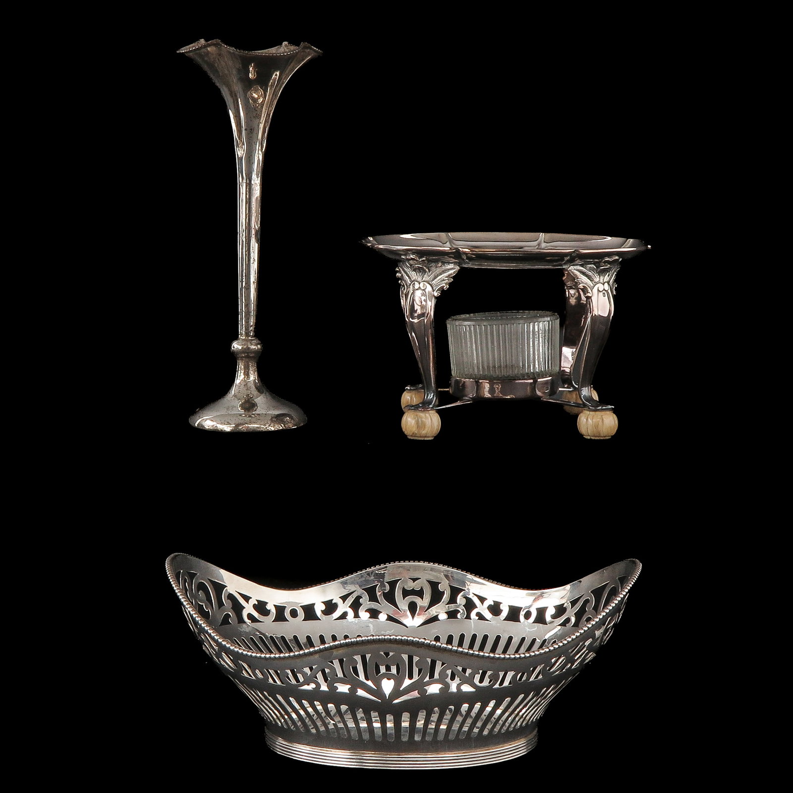 A Collection of Tableware: of silver tableware, including silver bonbon basket, length 18 cm