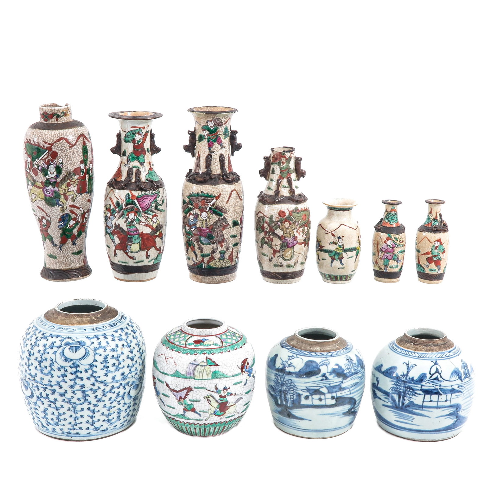 A Large Group of Porcelain: Including jars and vases, in a variety of decors and sizes, including 19th Century, tallest vase is 30 cm, in diverse conditions.