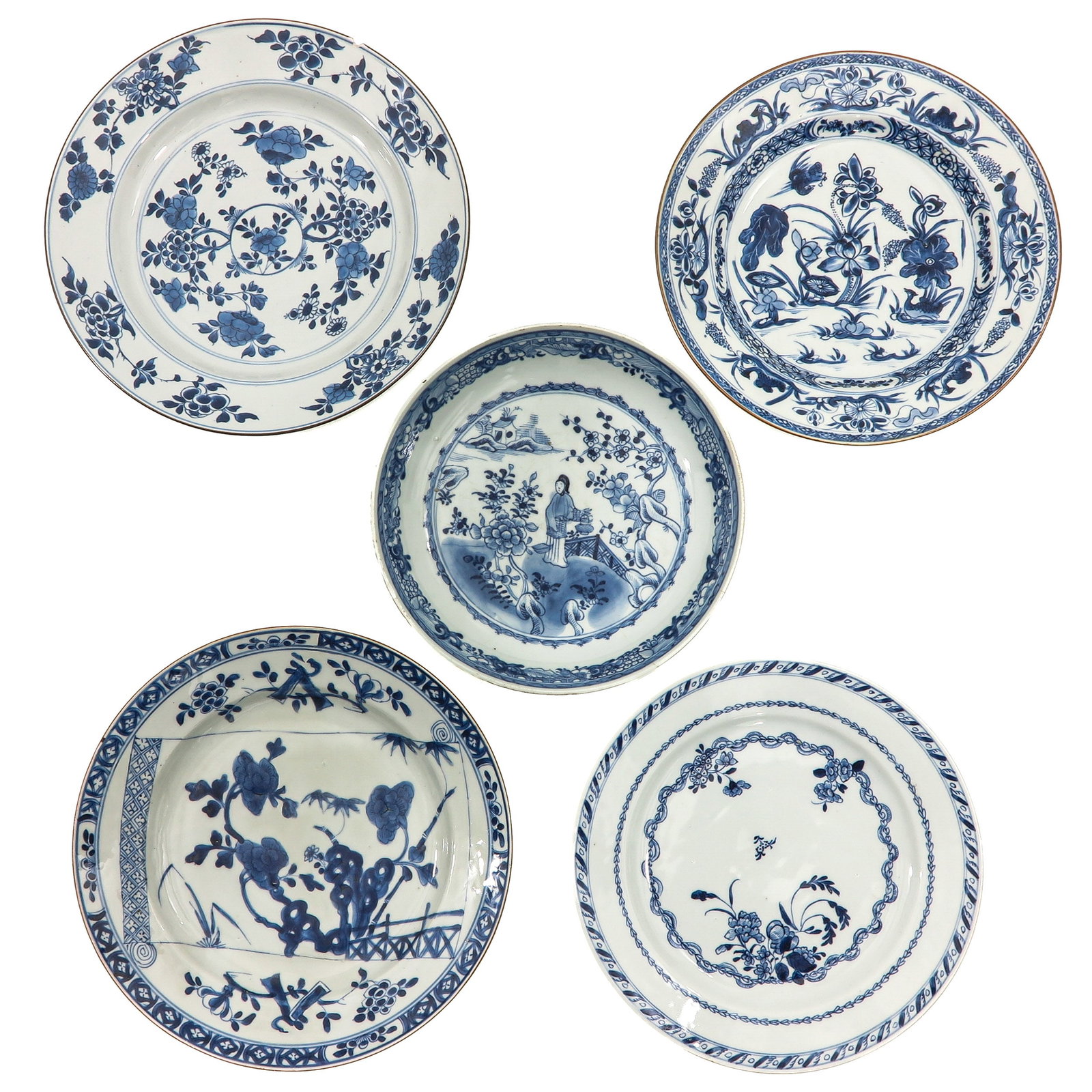 A Group of 5 Blue and White Plates (1 of 6)