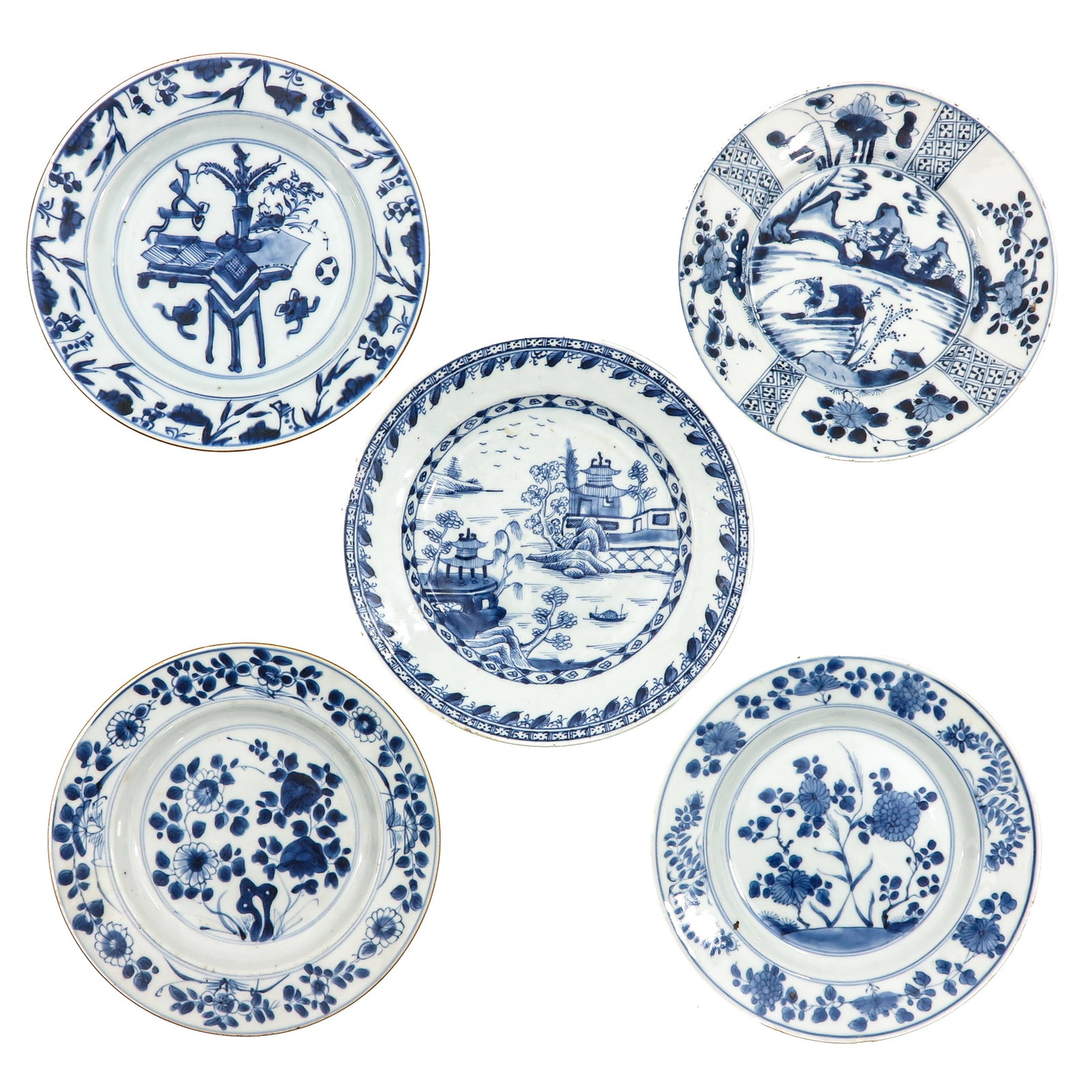 A Group of 5 Blue and White Plates (1 of 6)
