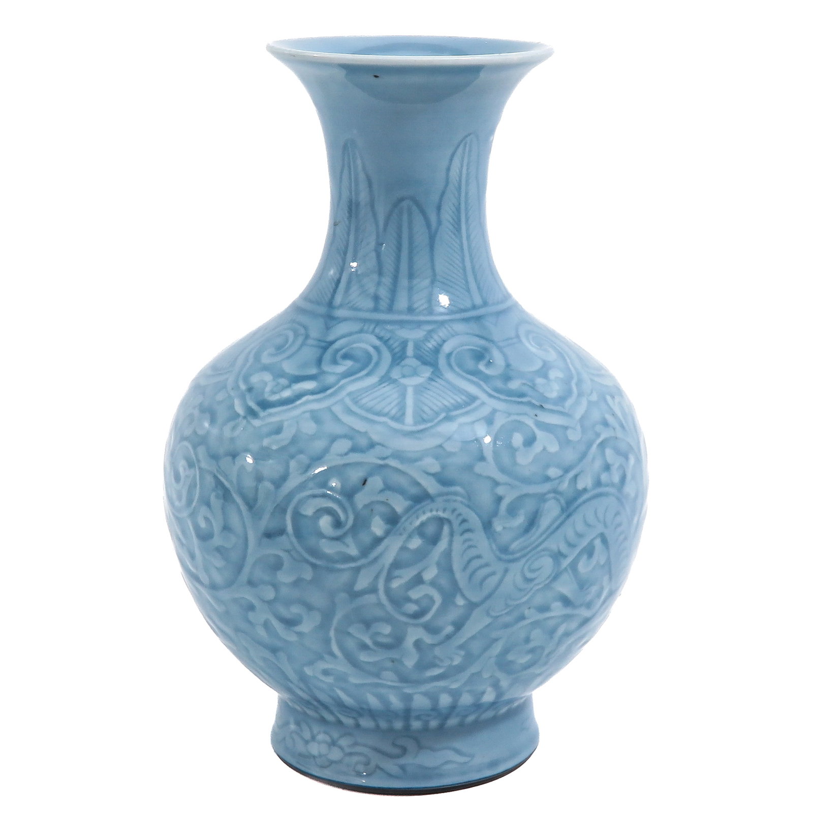A Claire de Lune Decor Vase: Scenes of dragons and clouds, Qianlong mark, Republic Period, 30 cm tall.