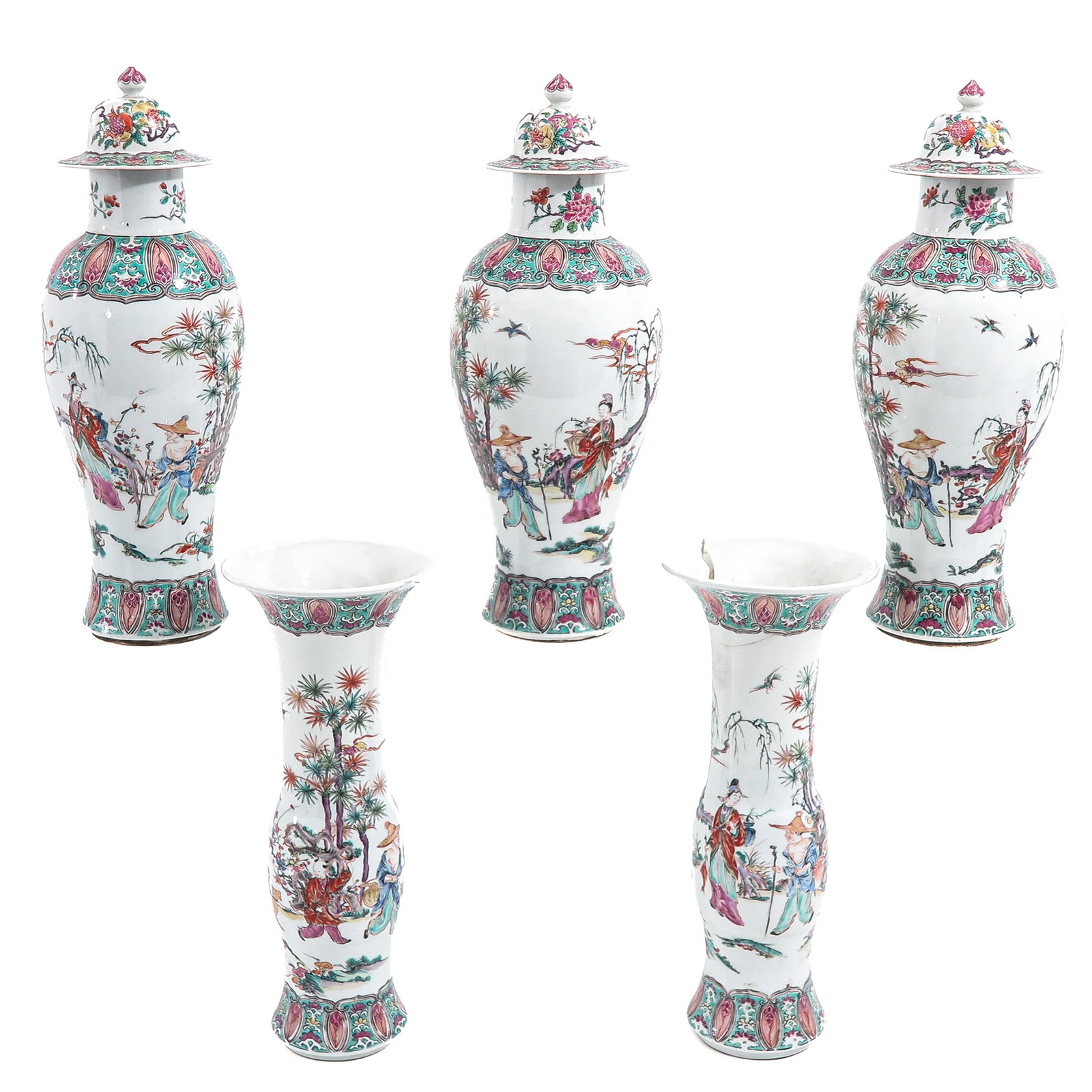 A Famille Rose 5 Piece Garniture Set (1 of 6)