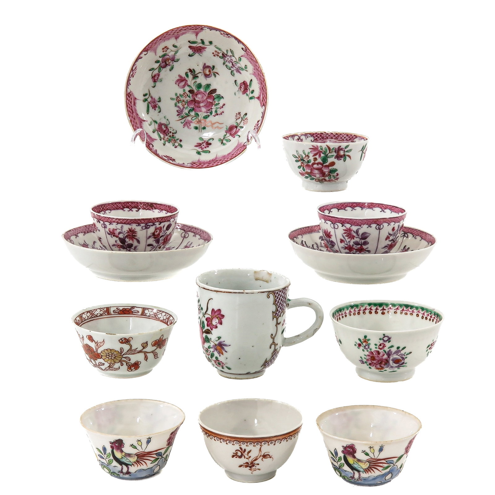 A Group of Famille Rose Cups and Saucers (1 of 8)