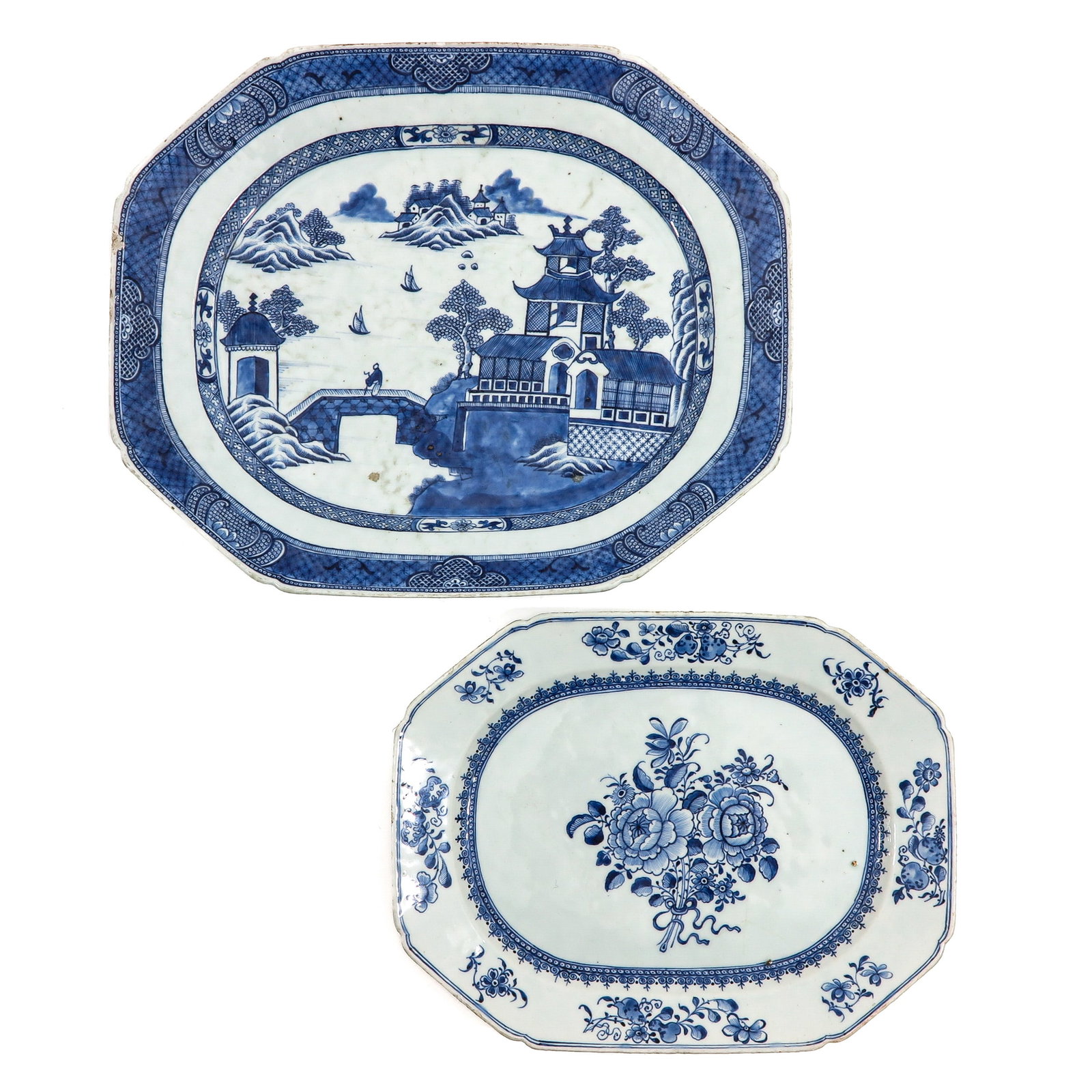 A Lot of 2 Chinese Blue and White Serving Dishes (1 of 10)